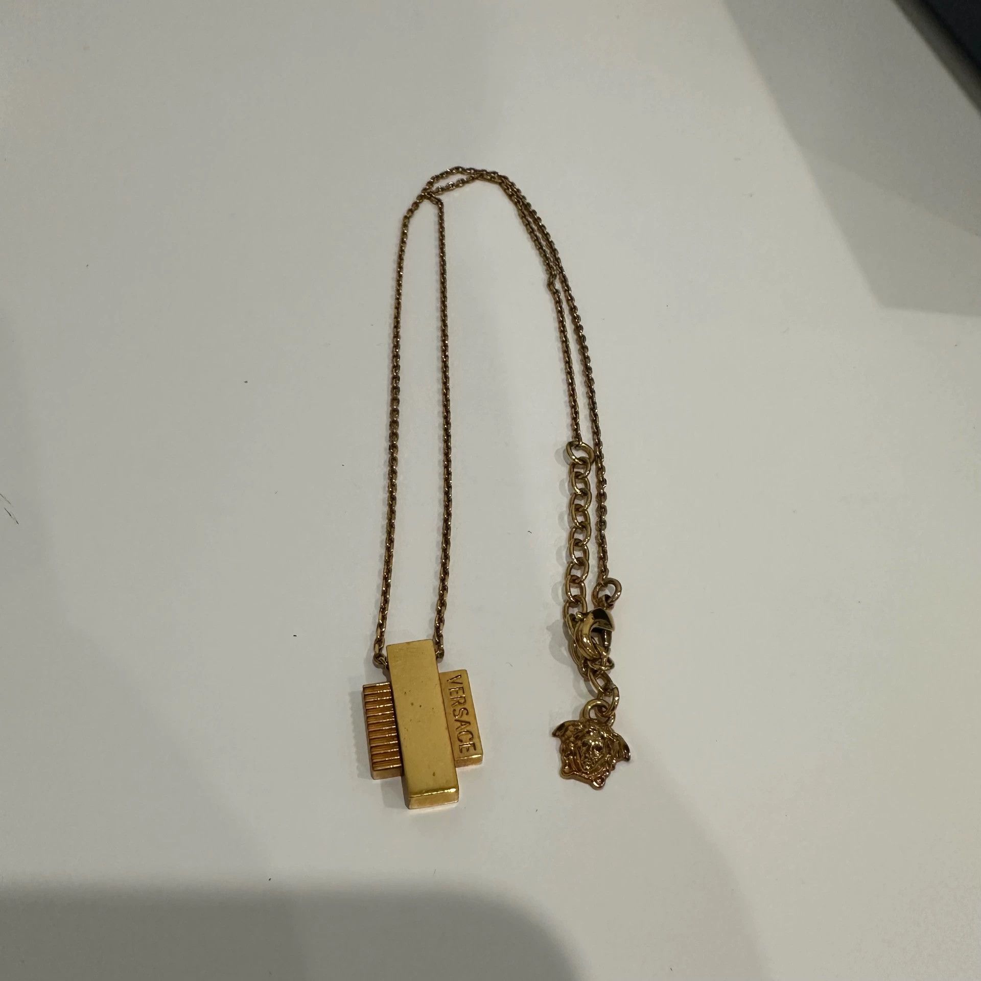 Versace VERSACE Women's Gold LogoEngraved Pendant Necklace Size ONE SIZE - 1 Thumbnail
