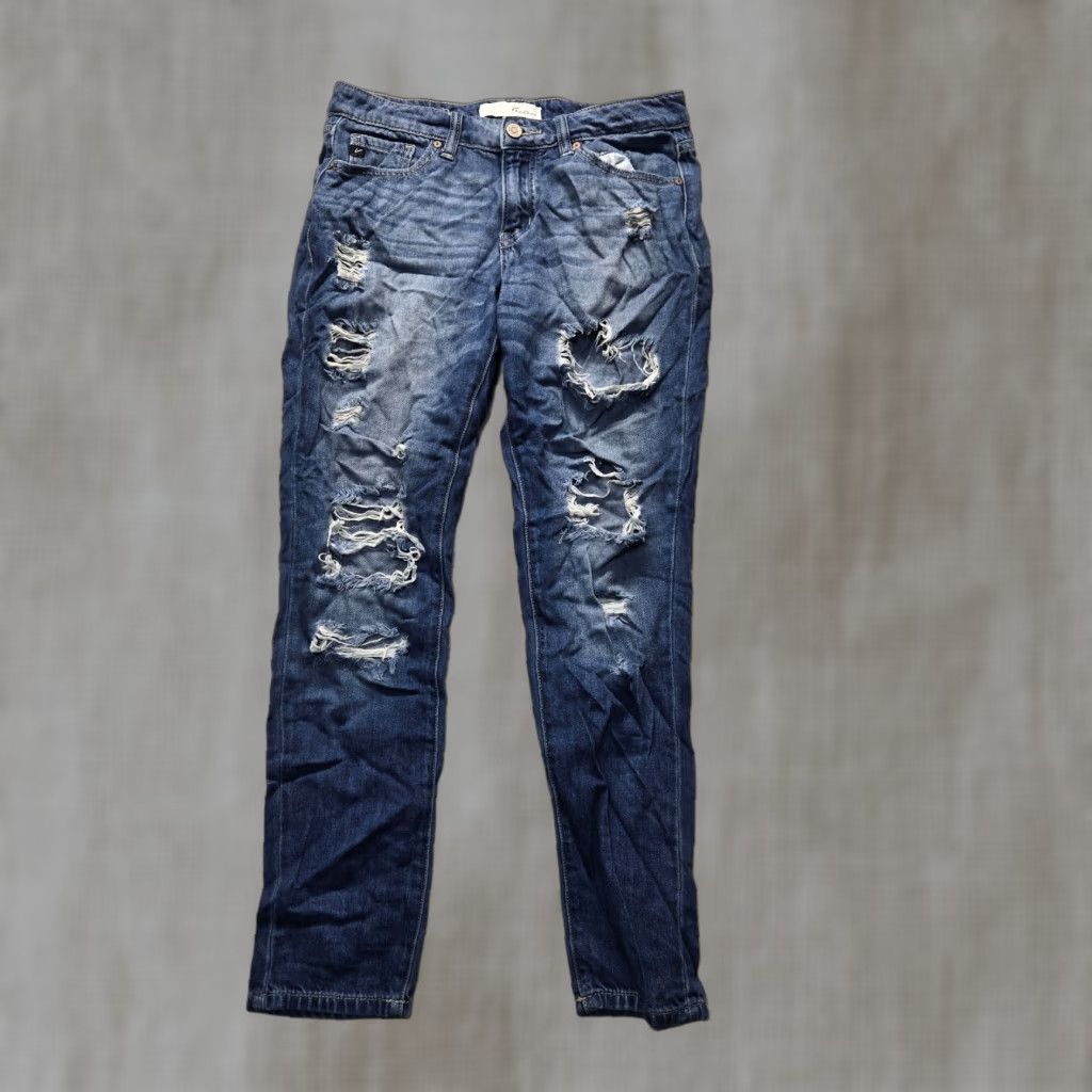 Vintage KanCan Destroyed Dark Wash Stretch Skinny Jeans Denim Pants Women Adult 24 Blue 5-Pocket Modern Slim 90s? Size 42" / US 20 - 1 Thumbnail