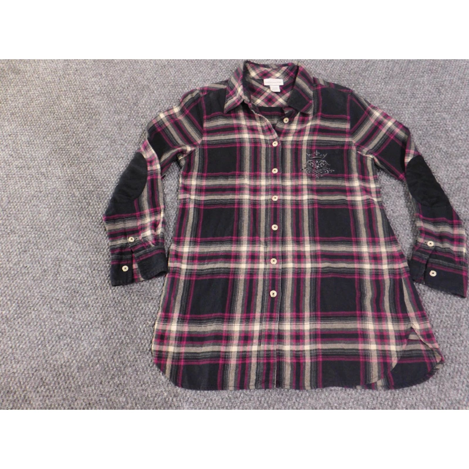 Soft Surroundings Soft Surroundings Shirt Womens Small Black Pink Plaid Button Front Tunic Crest Size S / US 4 / IT 40 - 3 Thumbnail
