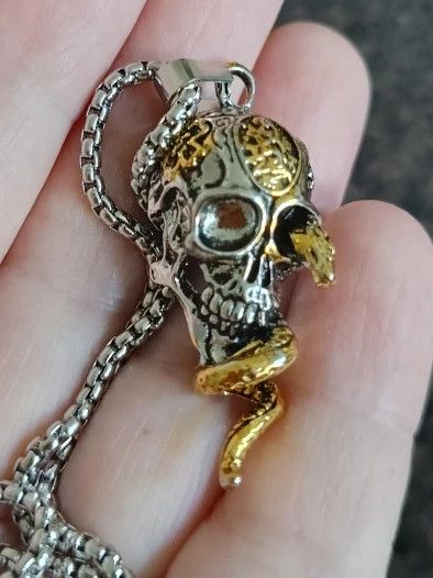 Vintage Gothic Snake Coiled Demon Skull Pendant Necklace Size ONE SIZE - 2 Thumbnail
