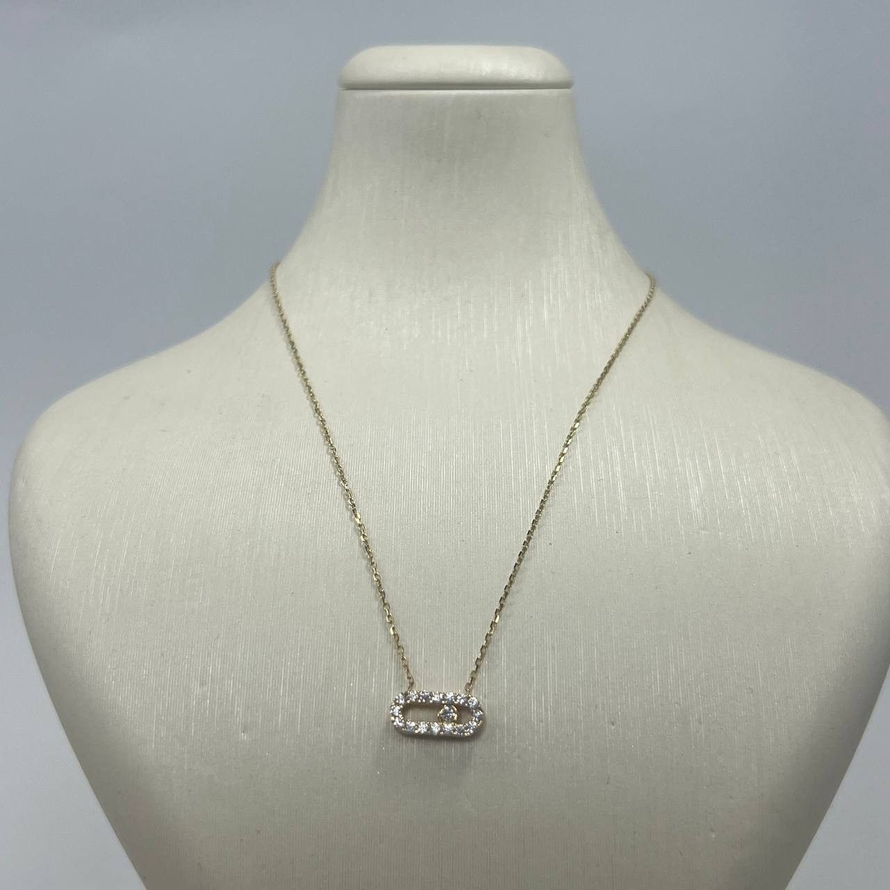 New 14K Gold Oval Pendant Necklace with Center Stone 1.5g