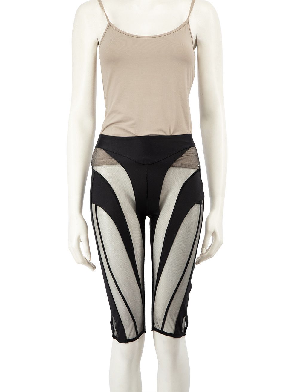 image of Mugler Black Mesh Panelled Biker Shorts, Women's (Size 28)