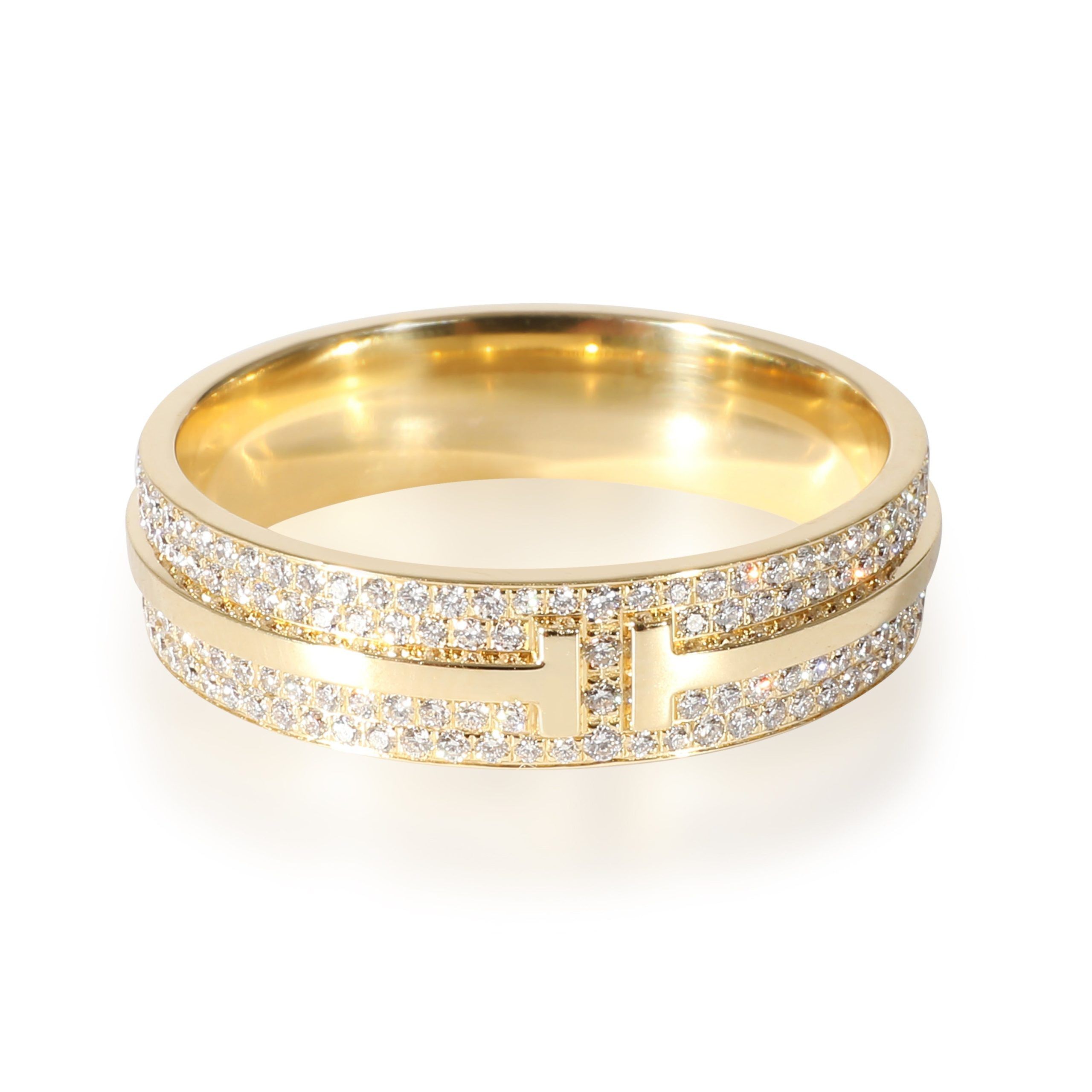 image of Tiffany Co Tiffany & Co. T Wide Pave Diamond Ring In 18K Yellow Gold 0.73 Ctw, Women's