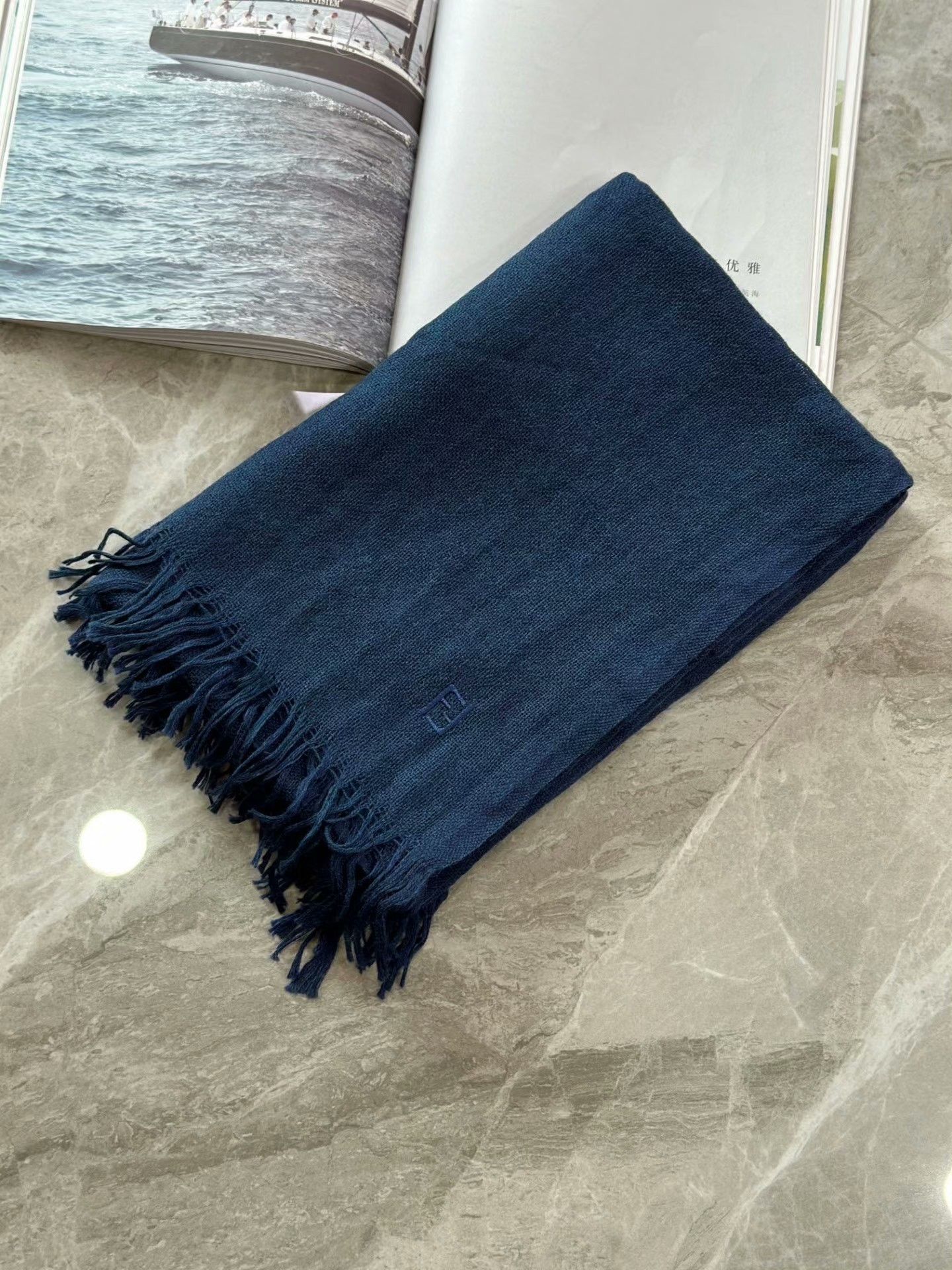 Fendi FENDI Deep Blue Wool Fringe Scarf Size ONE SIZE - 1 Thumbnail