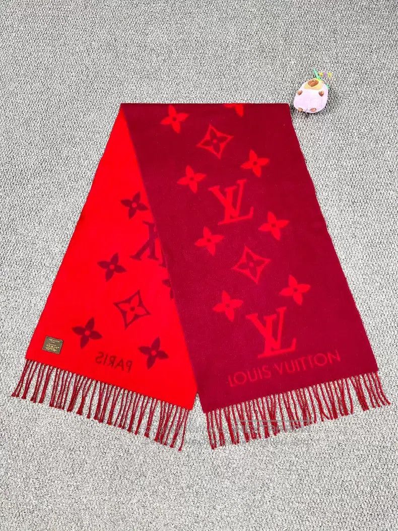 Louis Vuitton Louis Vuitton Red logo printed double-sided cashmere scarf Size ONE SIZE - 1 Thumbnail