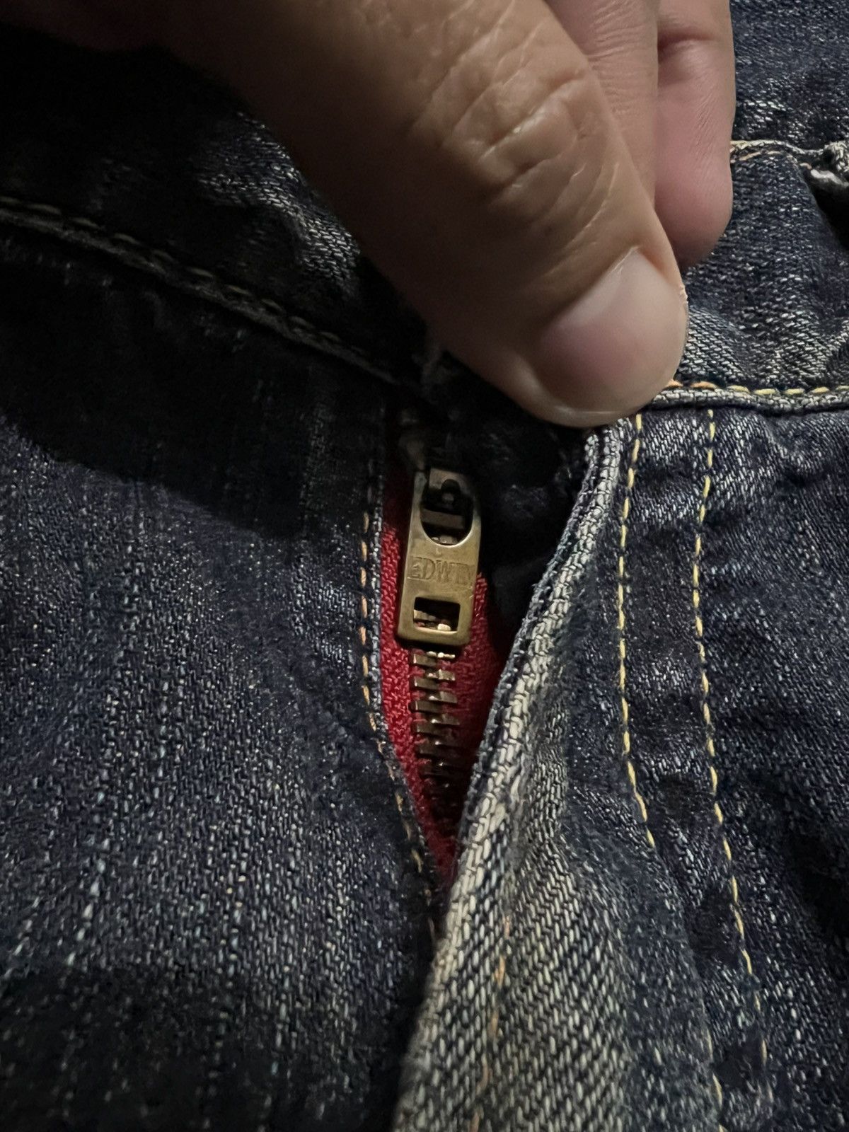 Edwin × Vintage 💥Flare💥Edwin 503 Blue Trip Distress Jean Size US 35 - 12 Thumbnail