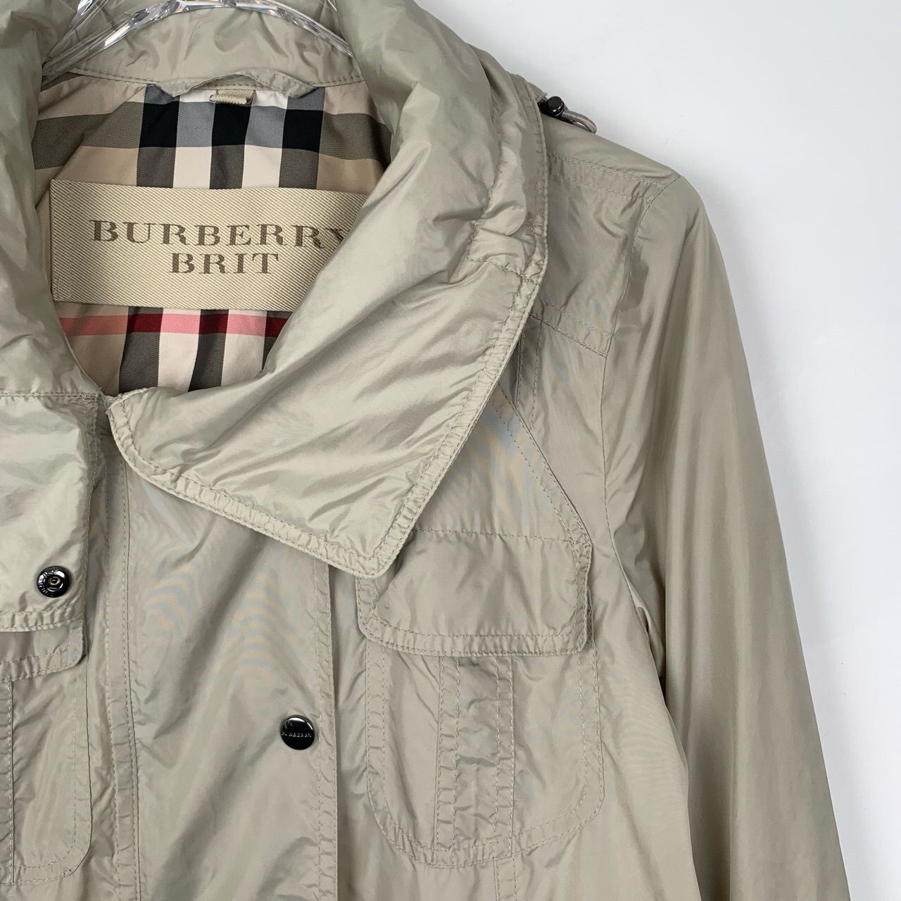 Burberry Multi-Pocket Hooded Khaki Nylon Trench Coat