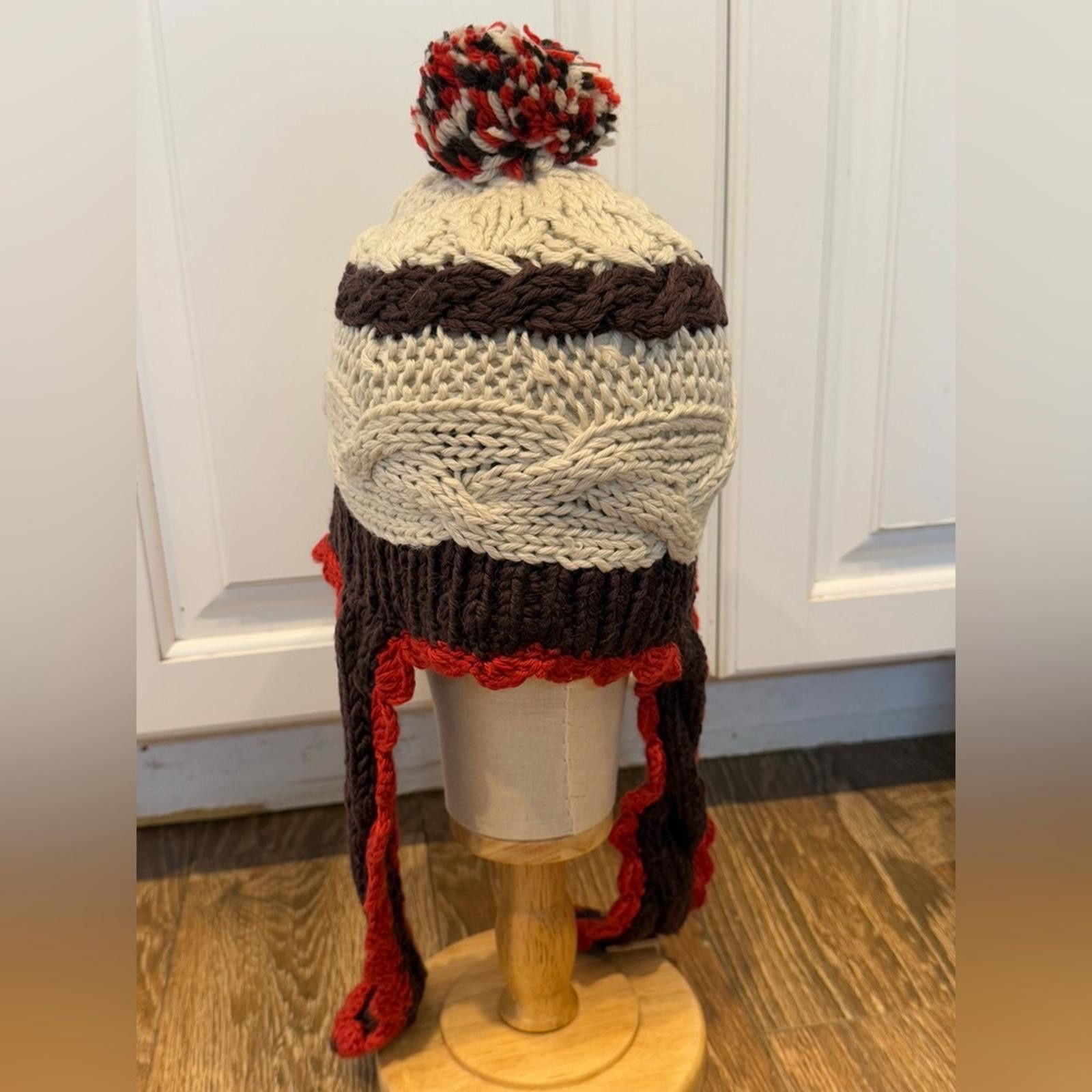 Other Wool blend cable knit pom pom beanie crochet OS Size ONE SIZE - 4 Thumbnail