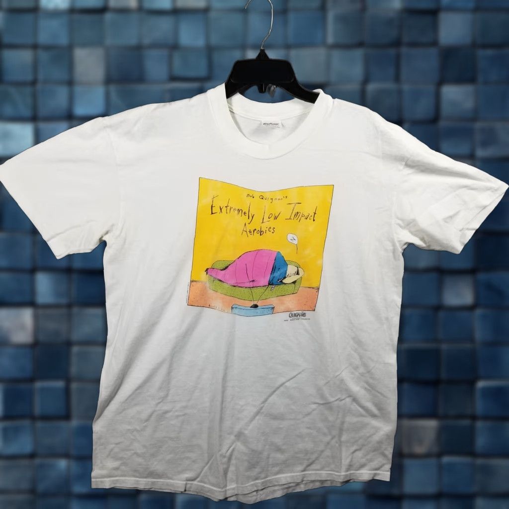 Vintage VINTAGE Quigmans 90s Men's XL Cotton Graphic Tee White Sportswear/Beach Comic Made in USA Size US XL / EU 56 / 4 - 1 Thumbnail