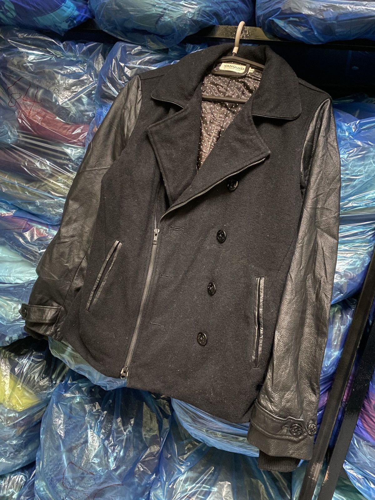 Vanquish Vanquish Tokyo Black Wool Leather Sleeve Biker-Style Peacoat Size US S / EU 44-46 / 1 - 2 Thumbnail
