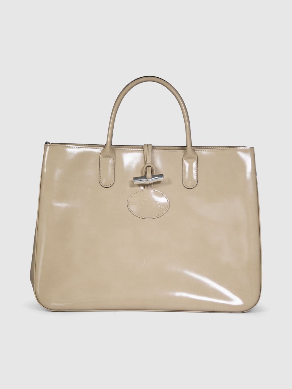 Beige Patent Leather Roseau Tote