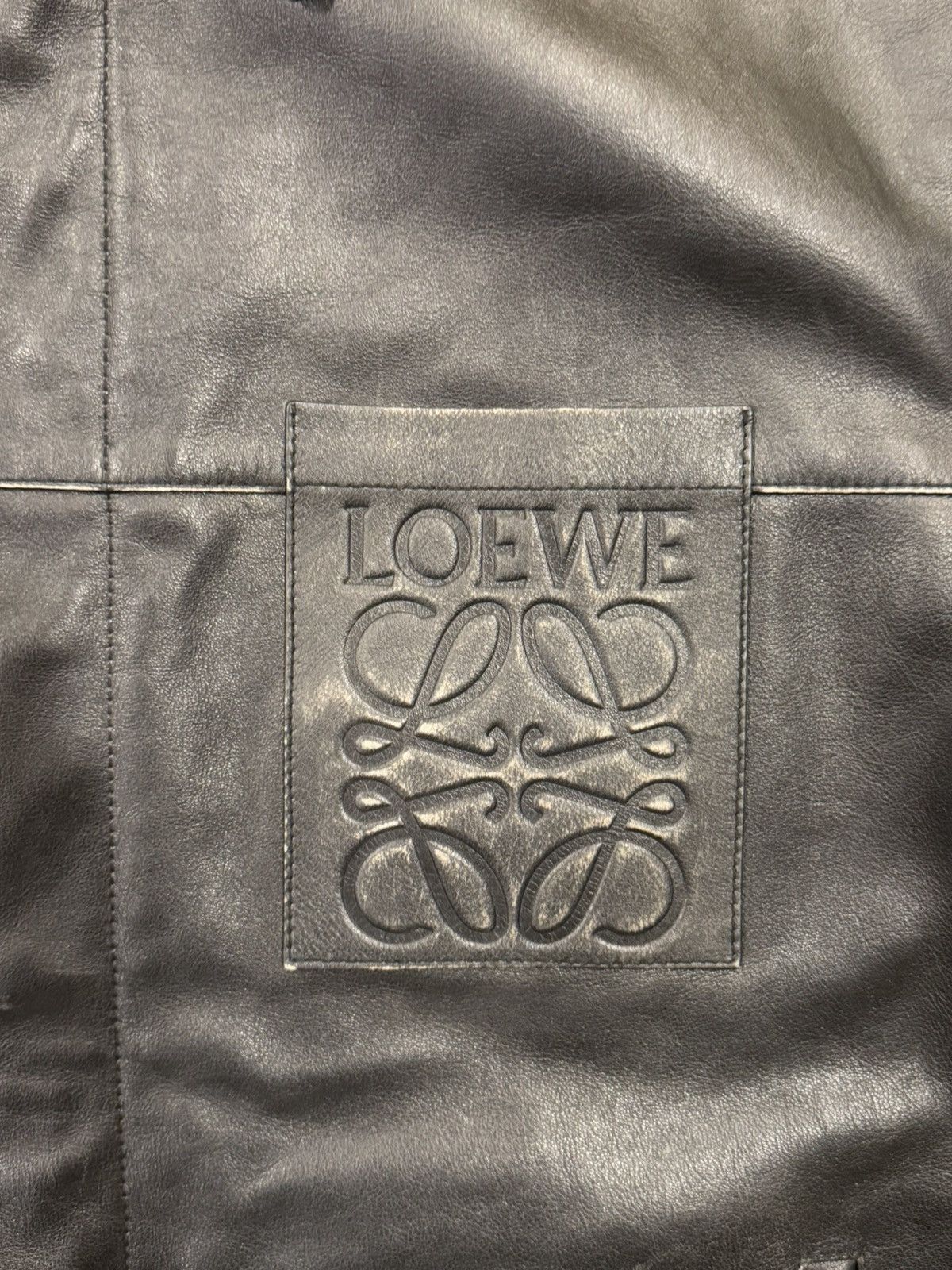 Loewe Loewe SS24 Black Aged Calfskin Leather Anagram Logo Jacket Size US L / EU 52-54 / 3 - 11 Thumbnail