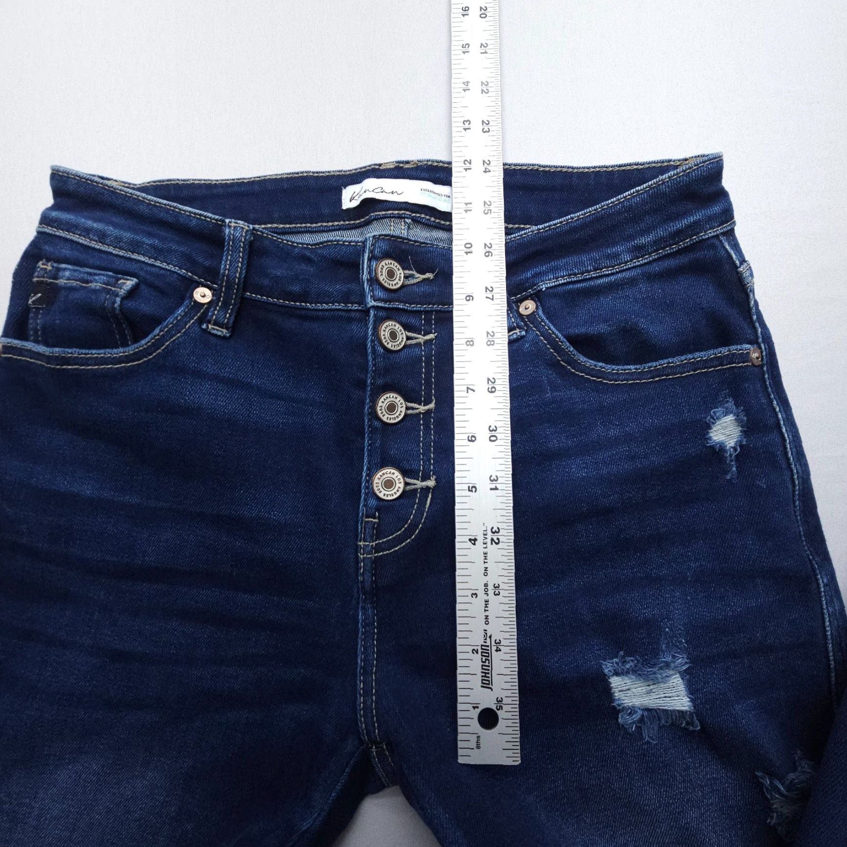 Vintage KanCan Skinny Jeans Womens 27 High Rise Button Fly Dark Wash Denim 5-Pocket Distressed Stretch Blue USA Theme American Vintage: No Women's Jeans Size 27" / US 4 / IT 40 - 7 Thumbnail