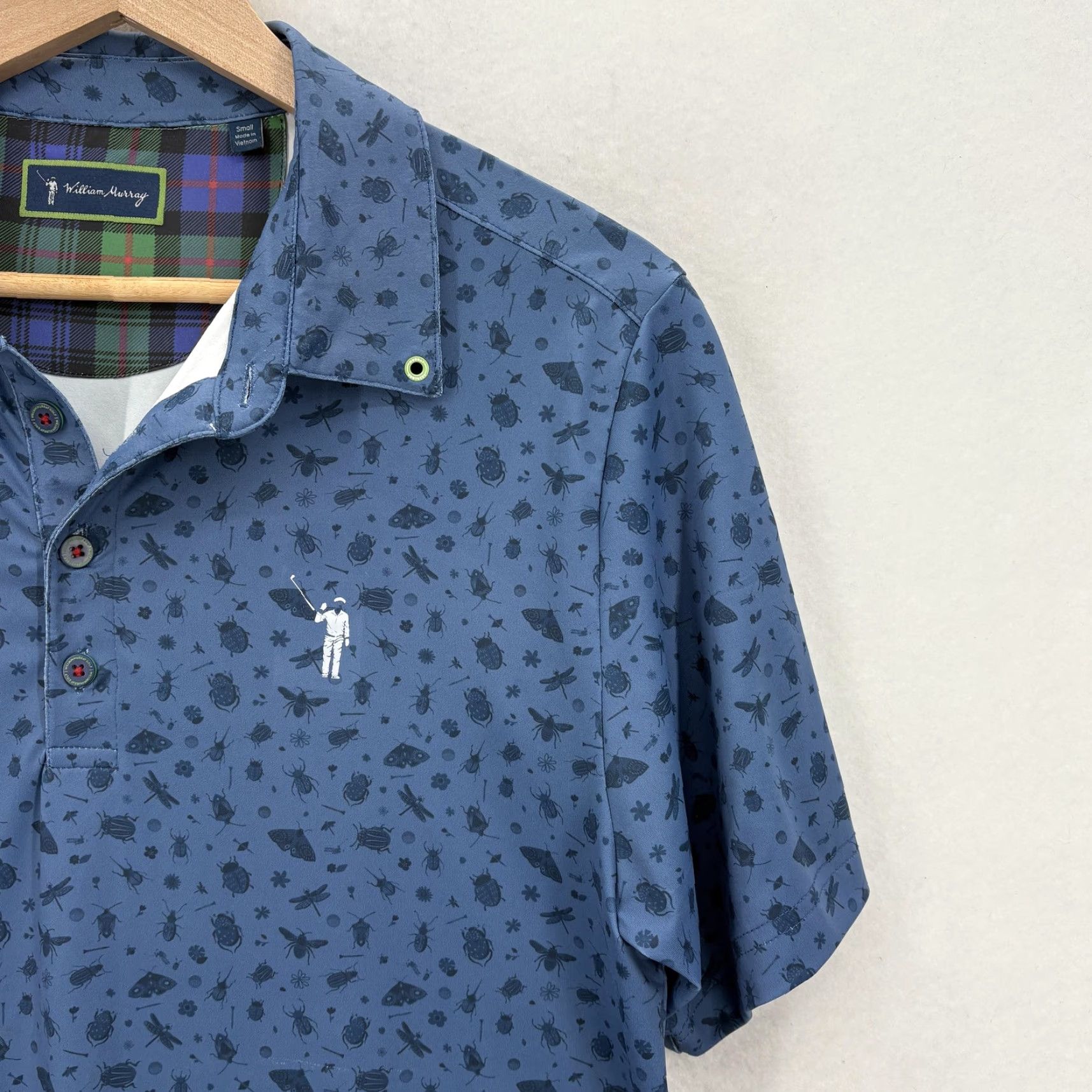 Vintage William Murray Shirt Mens Small Blue Bug Print Golf Polo Short Sleeve Novelty Size US S / EU 44-46 / 1 - 2 Thumbnail