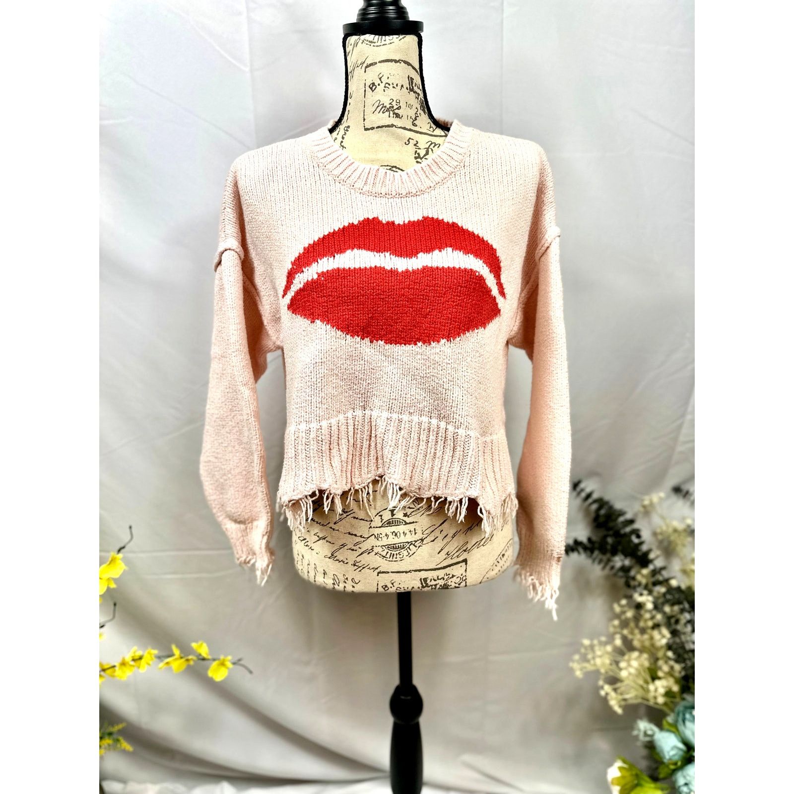 Wildfox WildFox 'First Kiss' Long Sleeve Frayed Cropped Sweater M Size M / US 6-8 / IT 42-44 - 6 Thumbnail