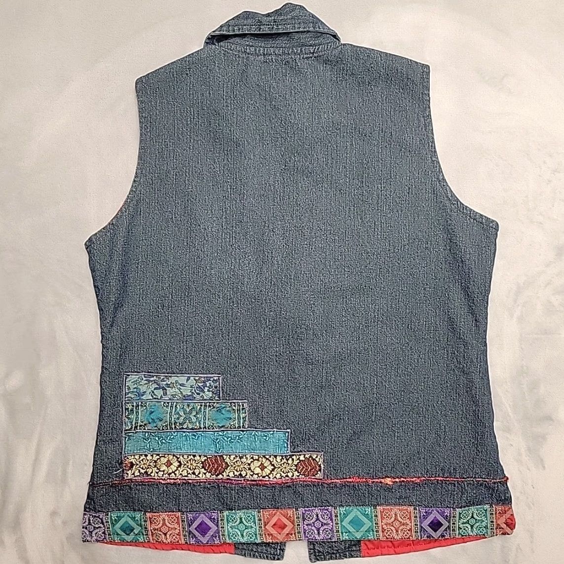 Coldwater Creek VINTAGE Coldwater Creek Vest Womens Medium Blue Denim Patchwork Embroidered Boho Retro Size M / US 6-8 / IT 42-44 - 6 Thumbnail