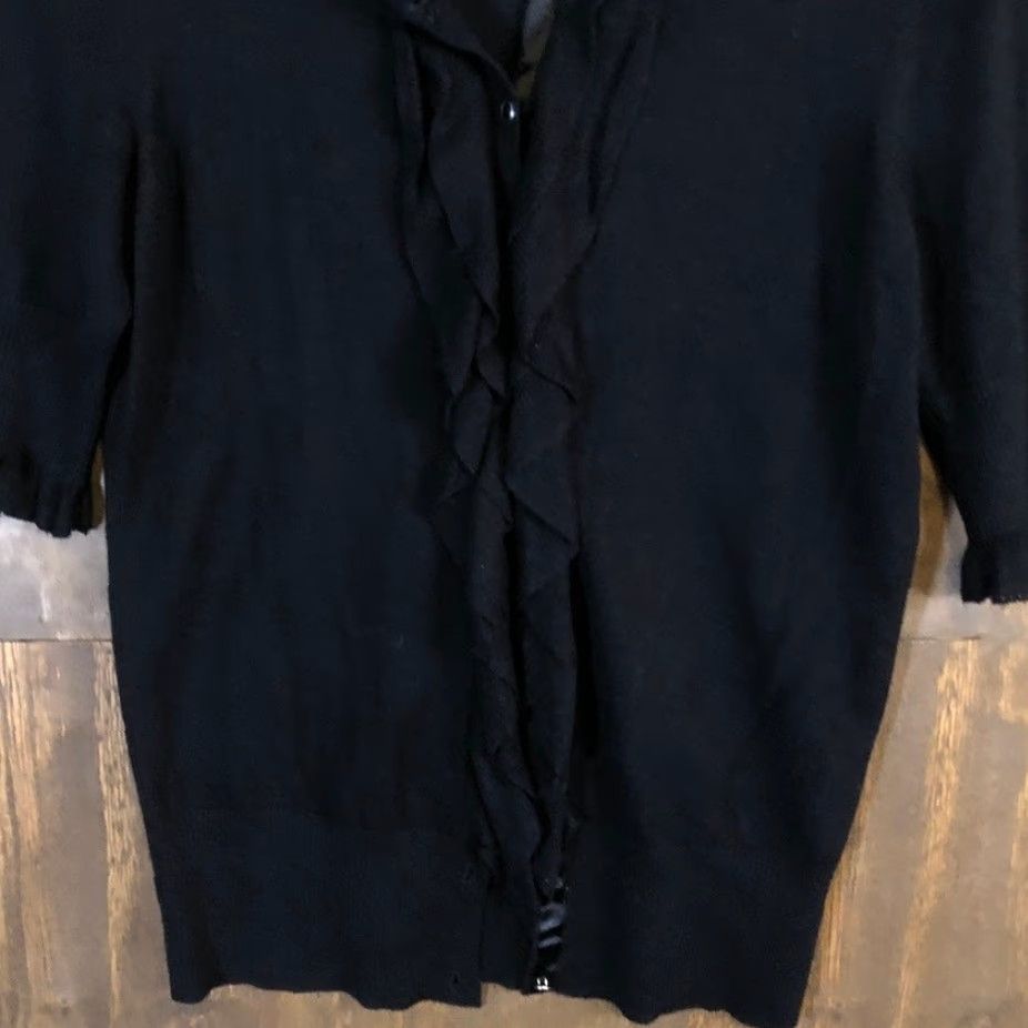 Express Express Design Studio Womens Sweater Cardigan Black Knit Ruffled Button Down Stretch S Size S / US 4 / IT 40 - 3 Thumbnail