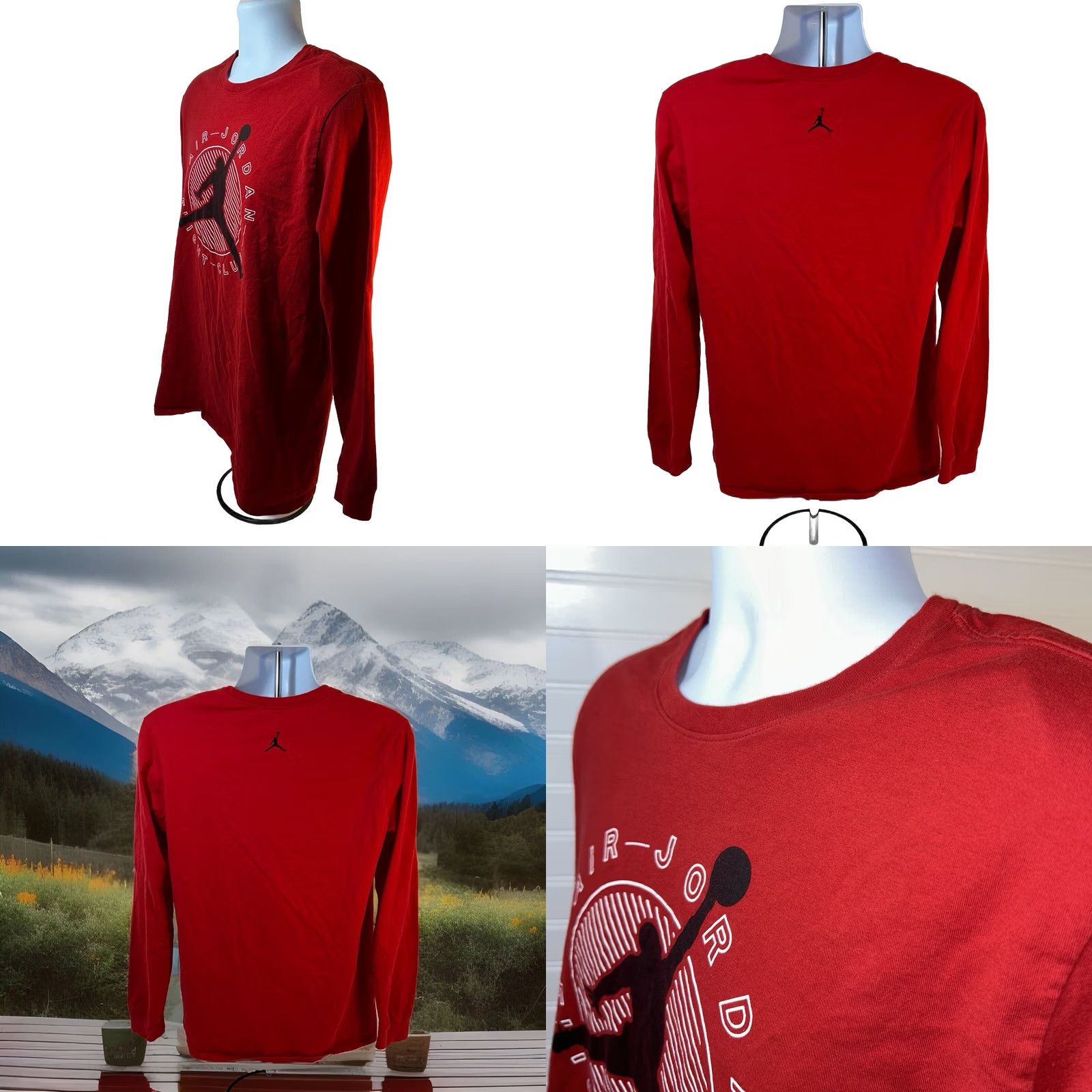 Jordan Brand VINTAGE Air Jordan Flight Club Long Sleeve Shirt Men Large Red Jump Man Crew Neck Size US L / EU 52-54 / 3 - 7 Thumbnail