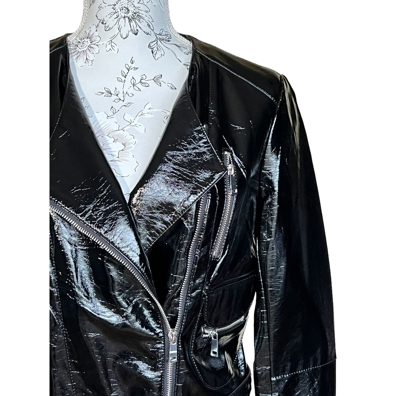 Other New LA Coalition Blck Vegan Patent Leather Motorcycle Jacket Size S / US 4 / IT 40 - 3 Thumbnail