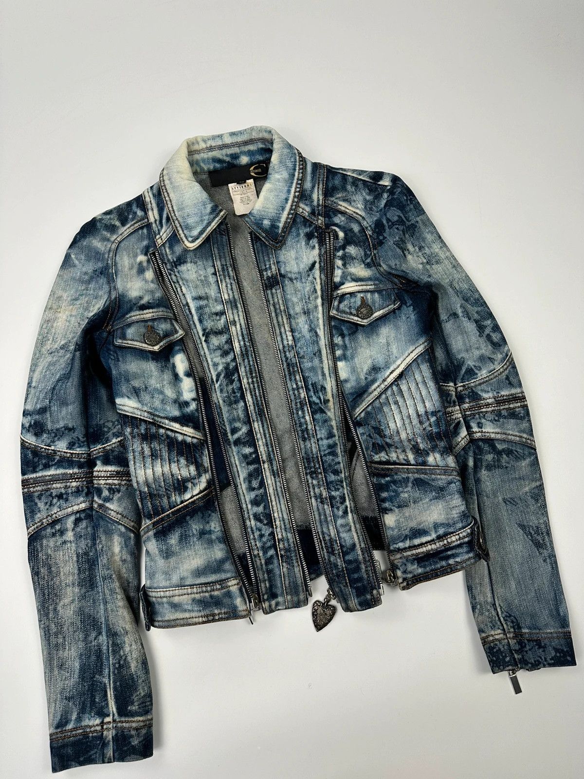 Just Cavalli Just Cavalli 00’s Sky Blue Print Multi Zip Denim Jacket Size S / US 4 / IT 40 - 7 Thumbnail