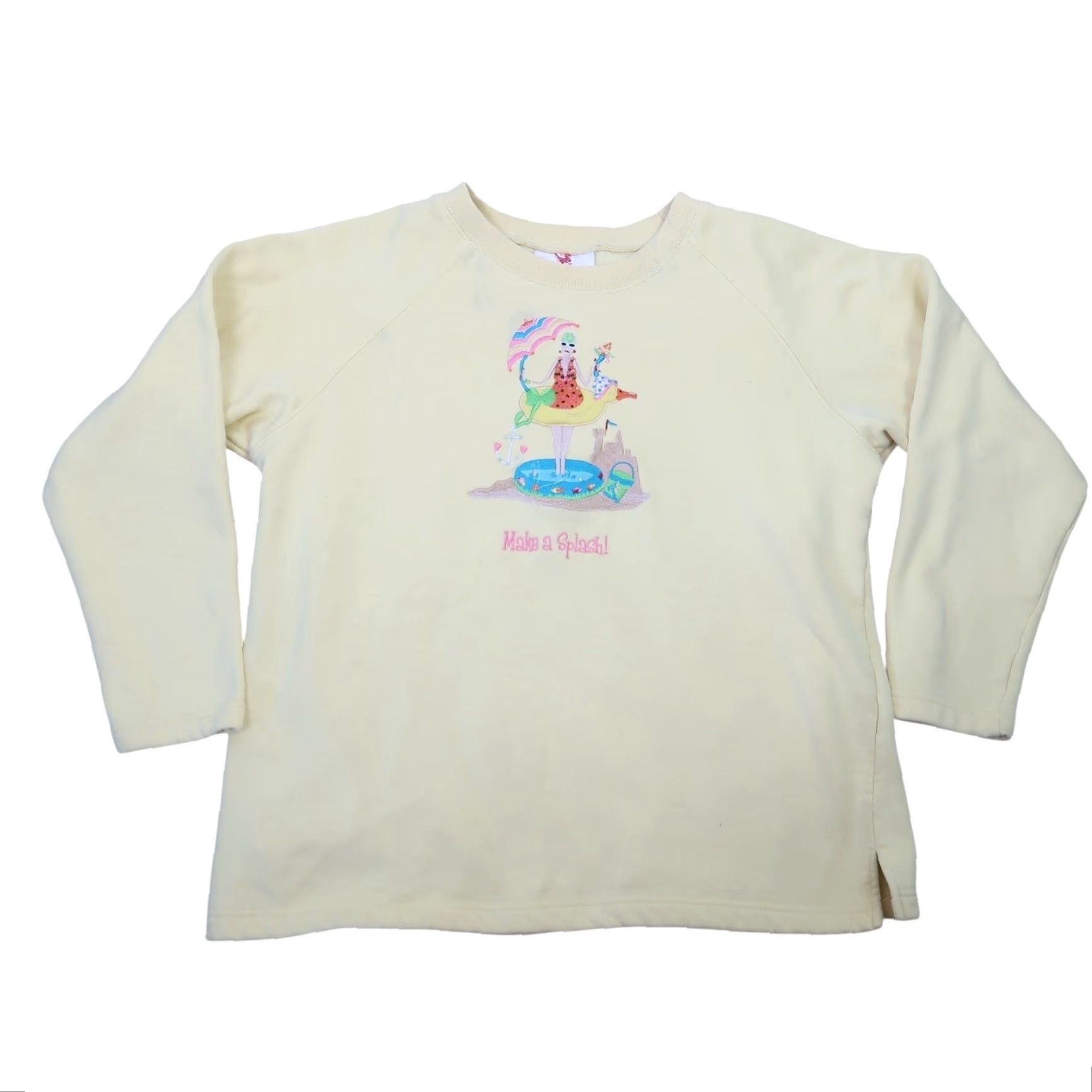 Quacker Factory VINTAGE Quacker Factory Sweatshirt Beach Lady Embroidered Yellow L Women Long Sleeve Crew Neck Pullover 90s Size L / US 10 / IT 46 - 2 Thumbnail