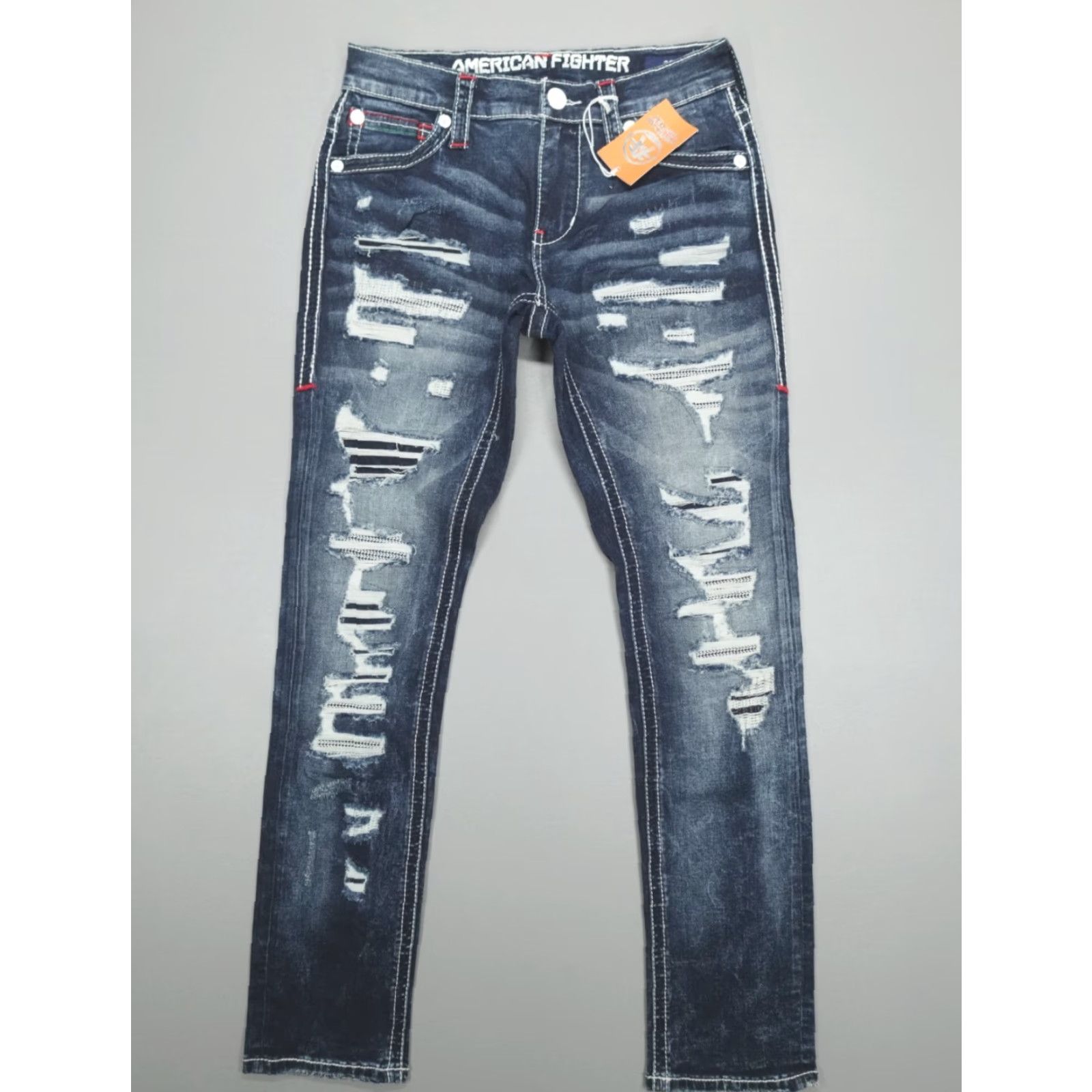 Vintage VINTAGE American Fighter Jeans Slim Men's 28x32 Distressed Denim 5-Pocket Buckle Eagle Colton 90s Mens Jeans Size US 28 / EU 44 - 2 Thumbnail