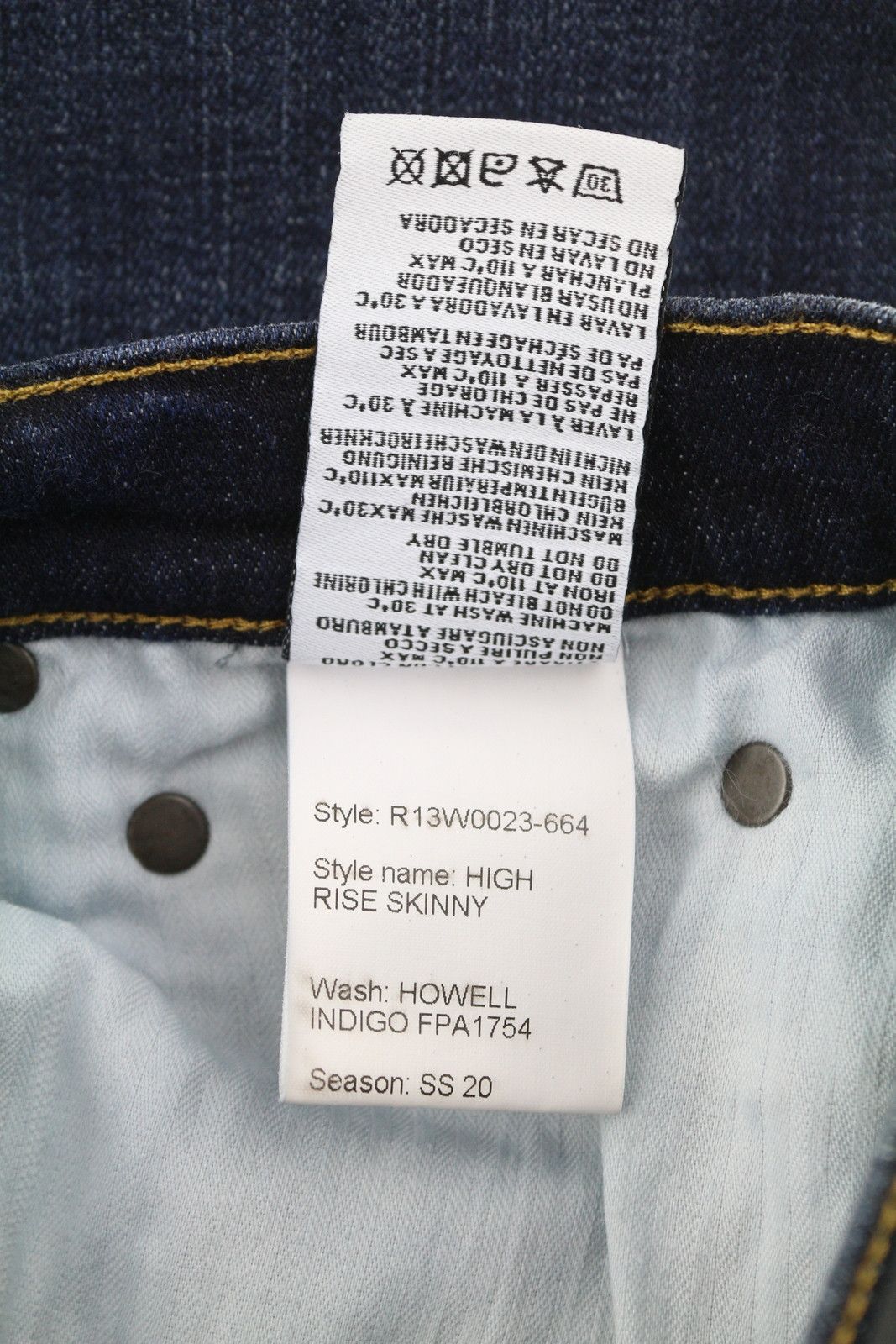 R13 HIGH RISE SKINNY 27 Howell Indigo Faded Whiskers 86352 Size 27" / US 4 / IT 40 - 7 Thumbnail