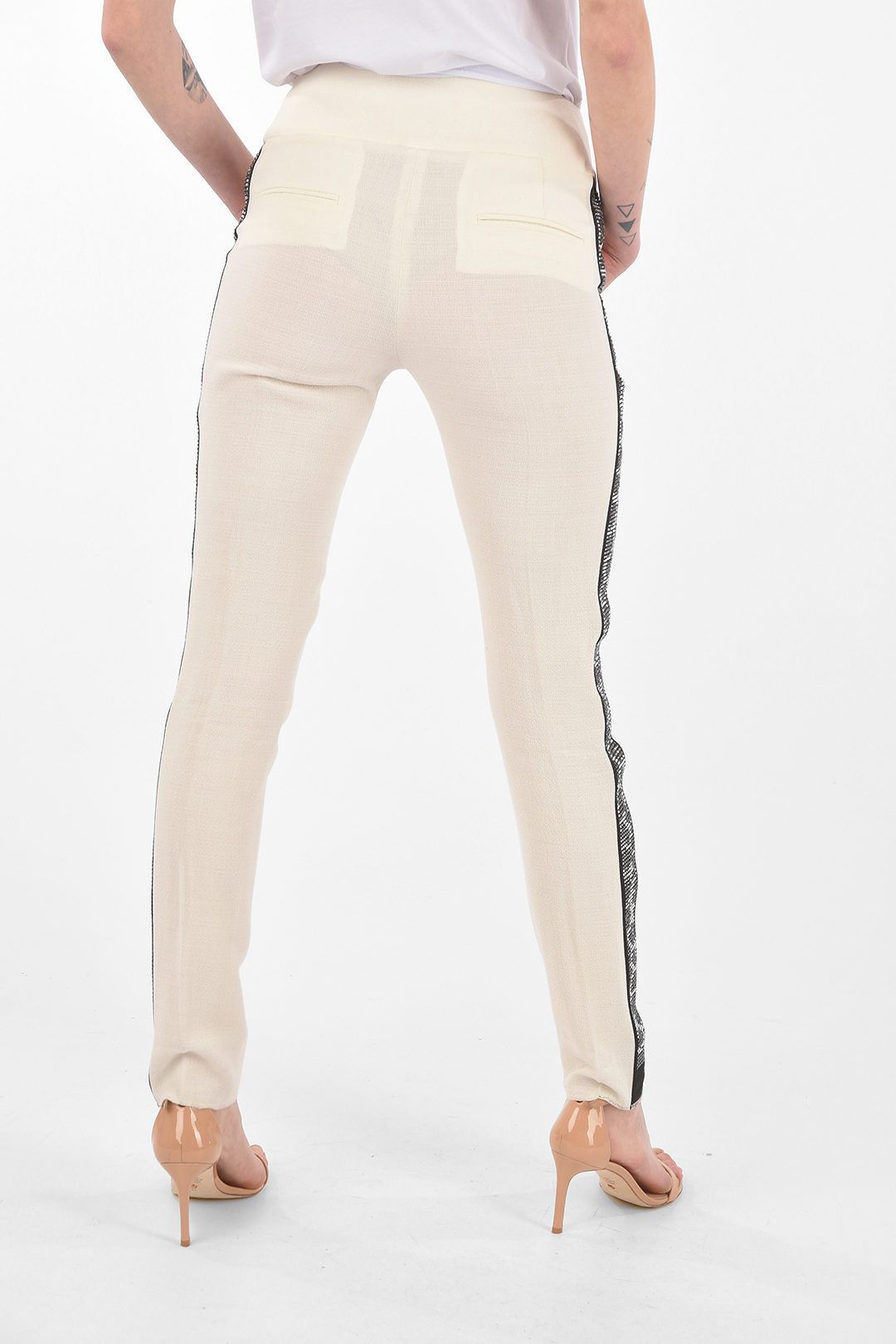 Philipp Plein og1mm0824 Slim Fit Pants With Jewel Profile in Ivory Size 32" / US 10 / IT 46 - 2 Thumbnail