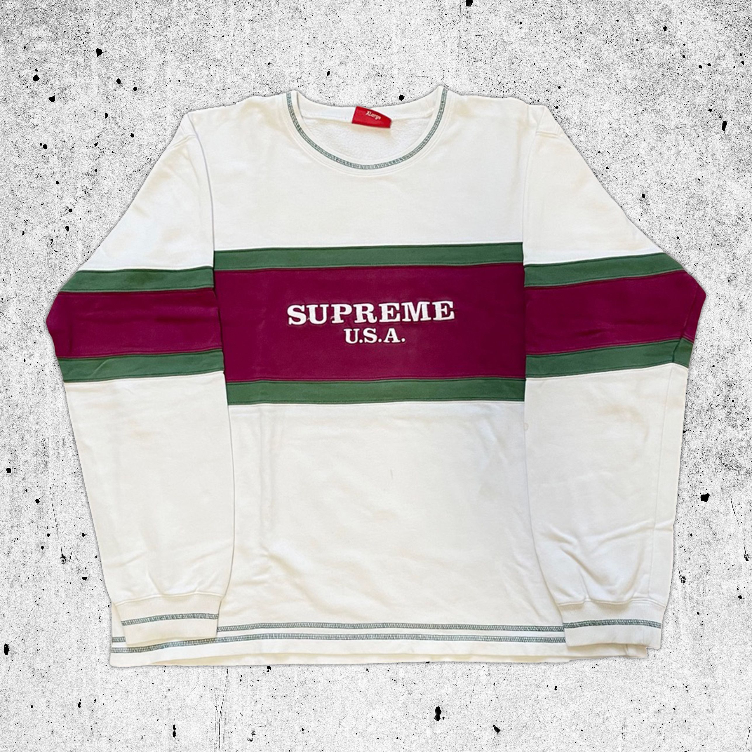 Pre-owned Supreme Fw16 Center Stripe Crewneck Sweatshirt In White