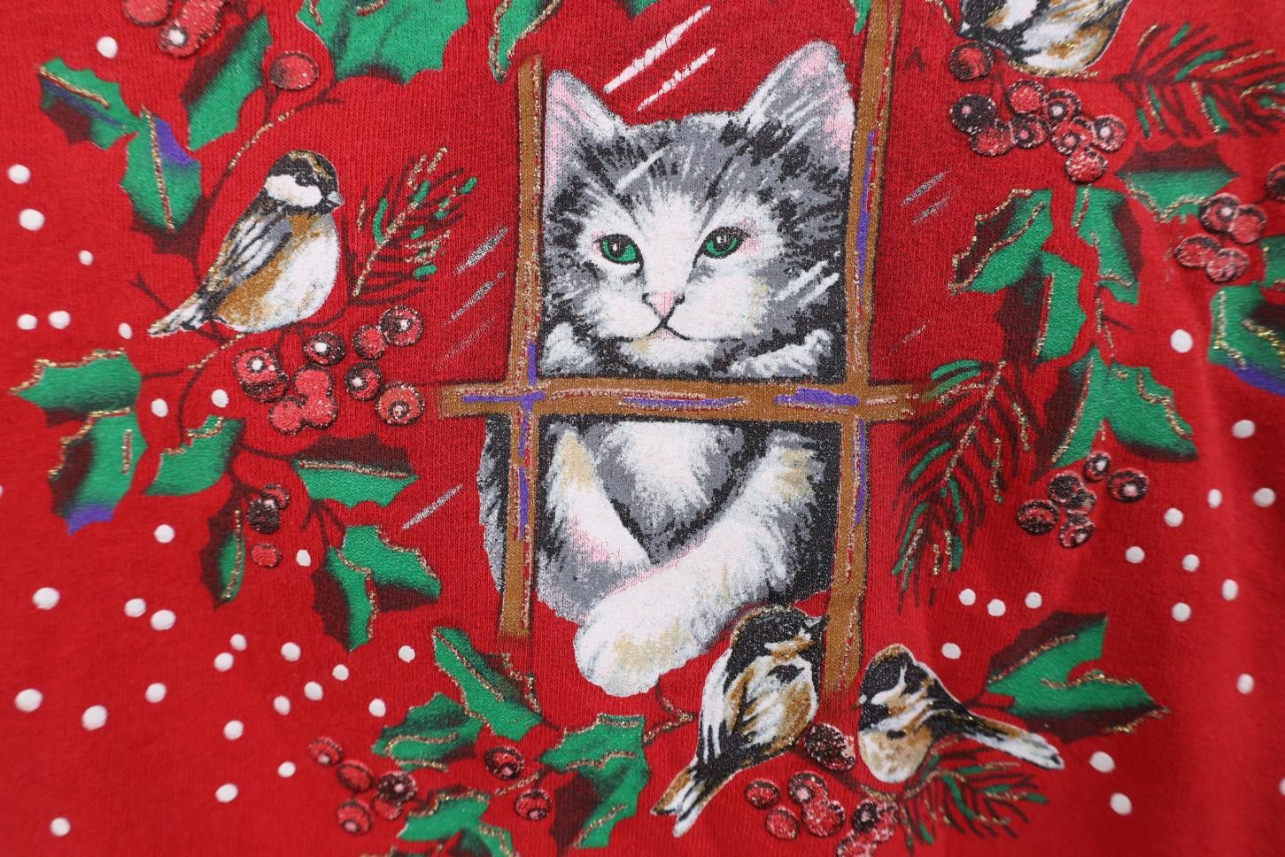 Vintage Vintage 90s Streetwear Christmas Cat Kitten Bird Sweatshirt Size M / US 6-8 / IT 42-44 - 5 Thumbnail