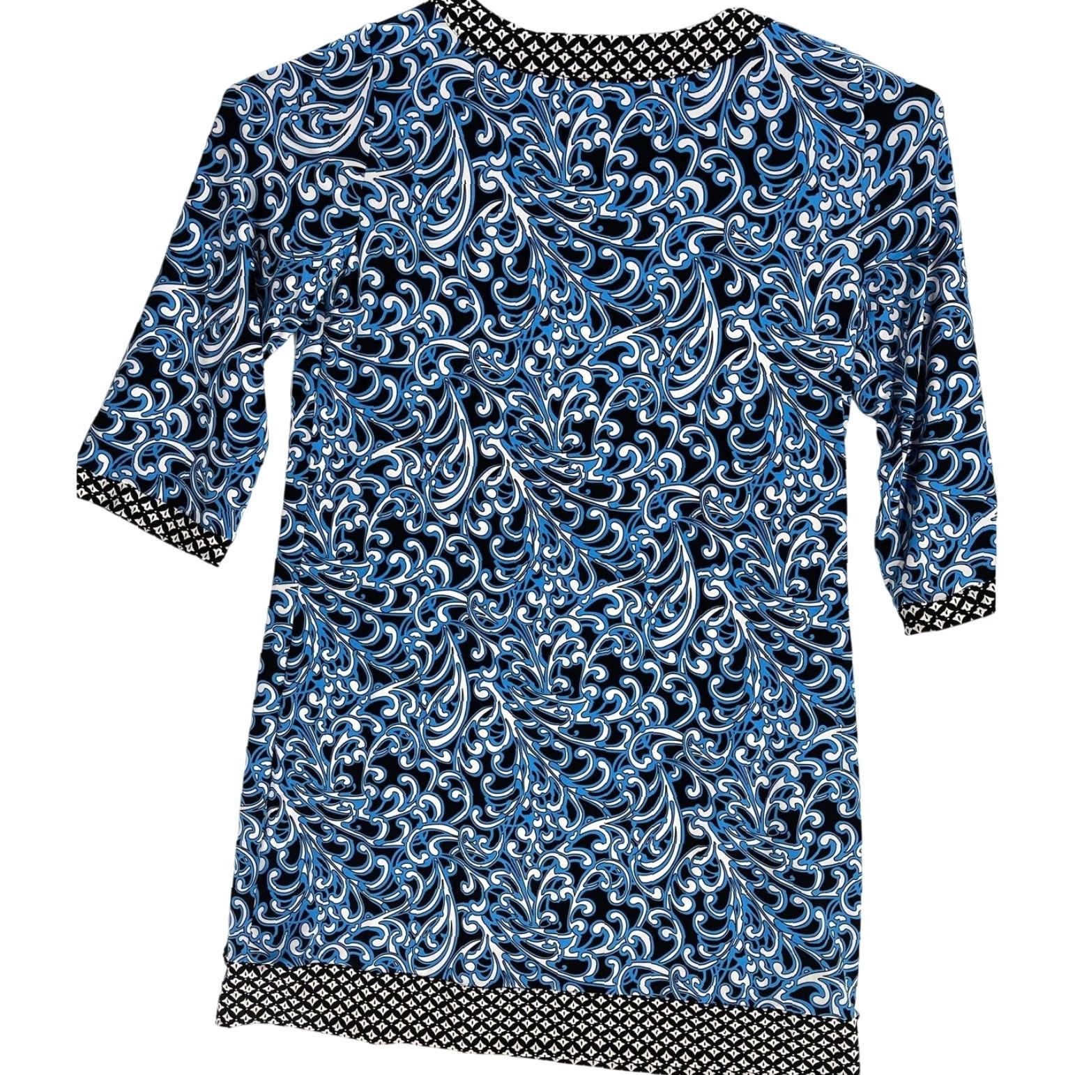 Liz Claiborne Liz Claiborne Dress L Blue Black Long Sleeve Bohemian Paisley Knee Length Shift Pullover Casual Women Size L / US 10 / IT 46 - 3 Thumbnail