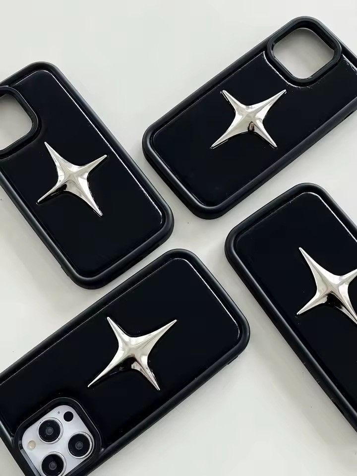 Other Punk PU Leather Metal Star Black Iphone 16 Pro Case Size ONE SIZE - 5 Thumbnail