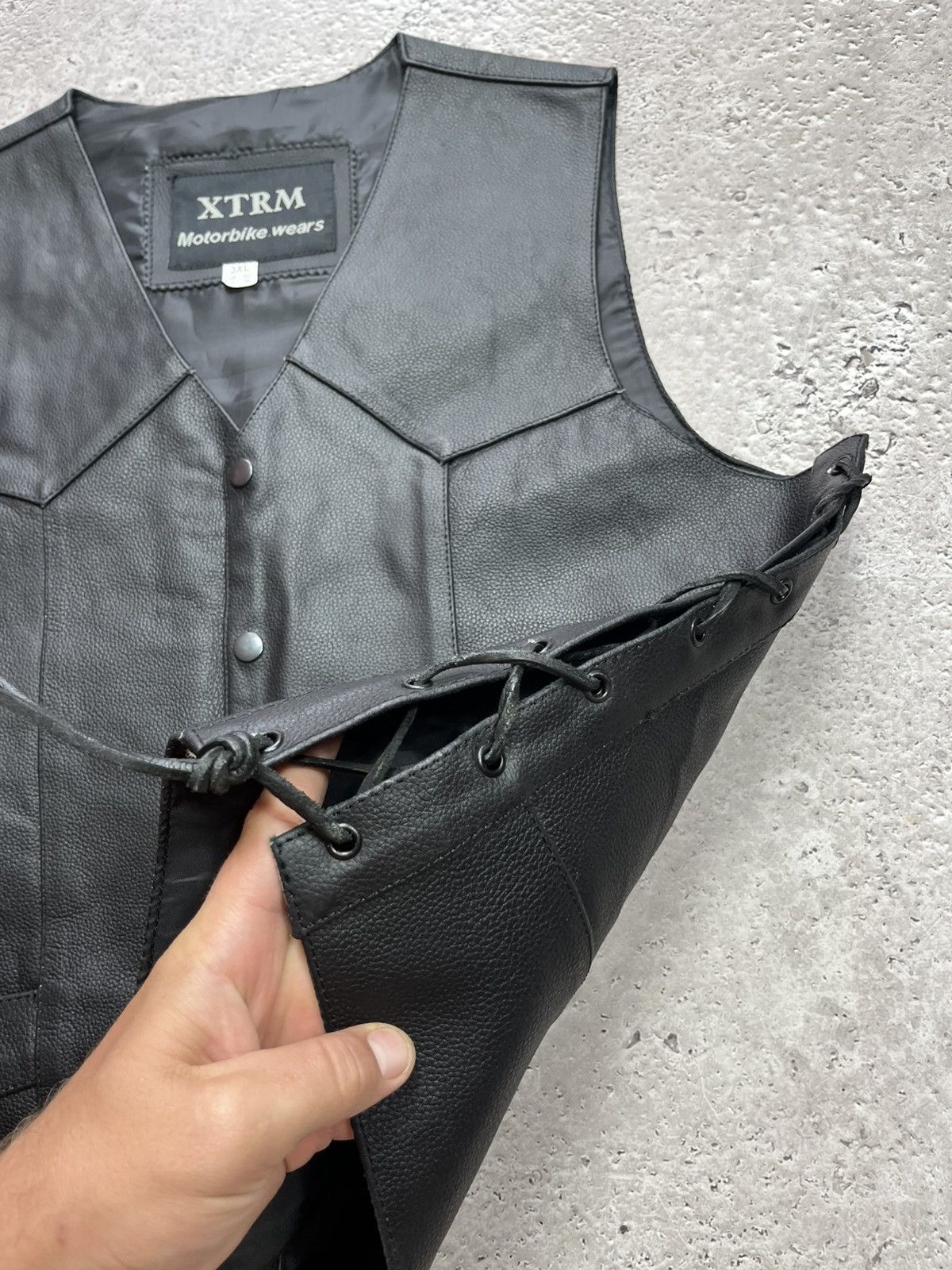 Leather XTRM Black Leather Biker Vest Lace Up Sides Size XL Size US XL / EU 56 / 4 - 6 Thumbnail