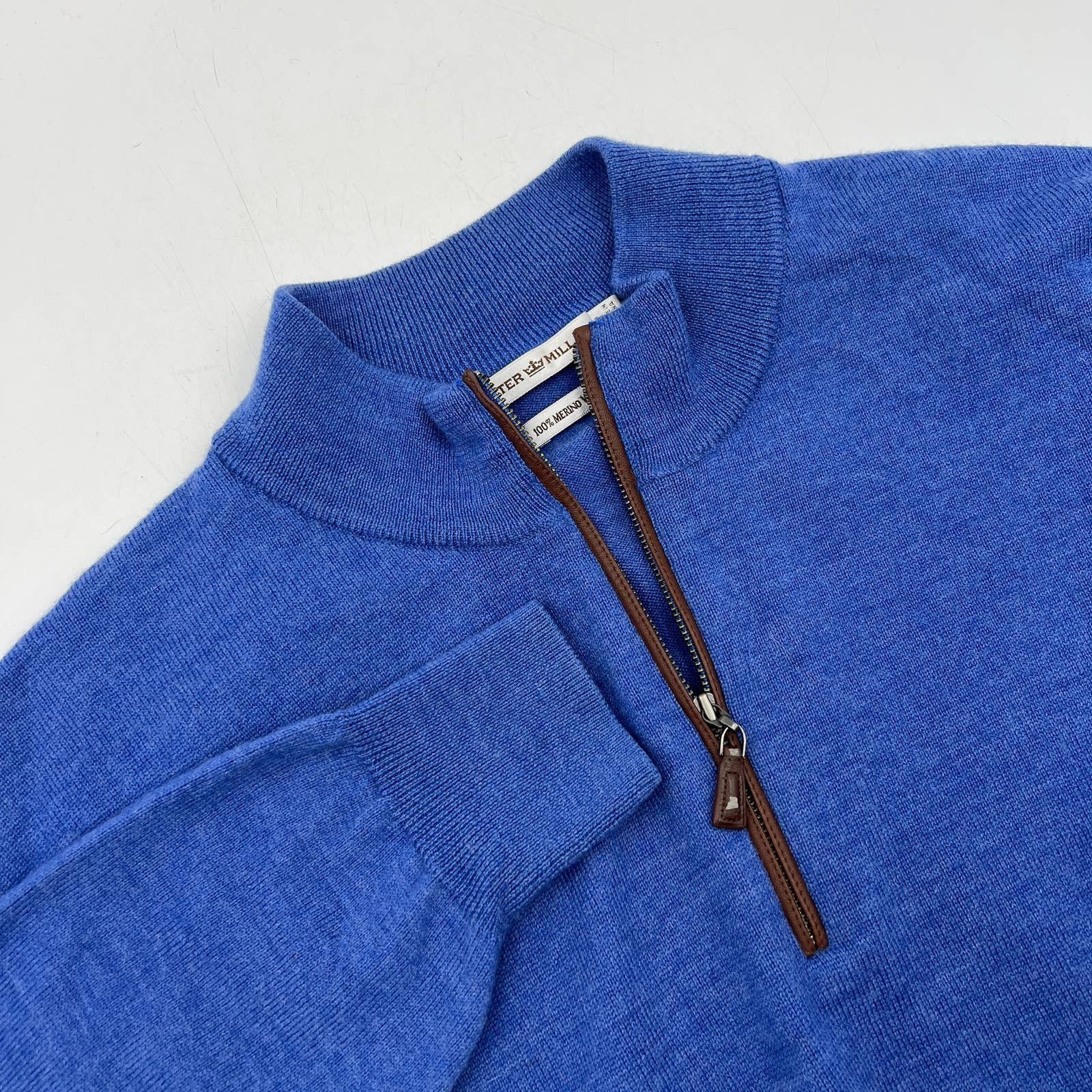 Vintage Peter Millar Merino Wool Blue Half Zip Pullover Knit Sweater Size US L / EU 52-54 / 3 - 4 Thumbnail