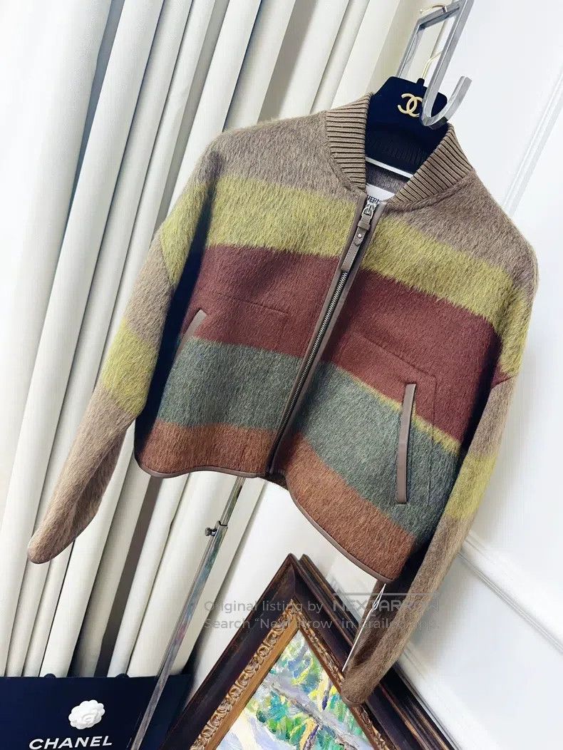 Hermes Hermes Cashmere Mohair Green and Brown Patch Short Jacket Size XXS / US 00 / IT 34 - 1 Thumbnail