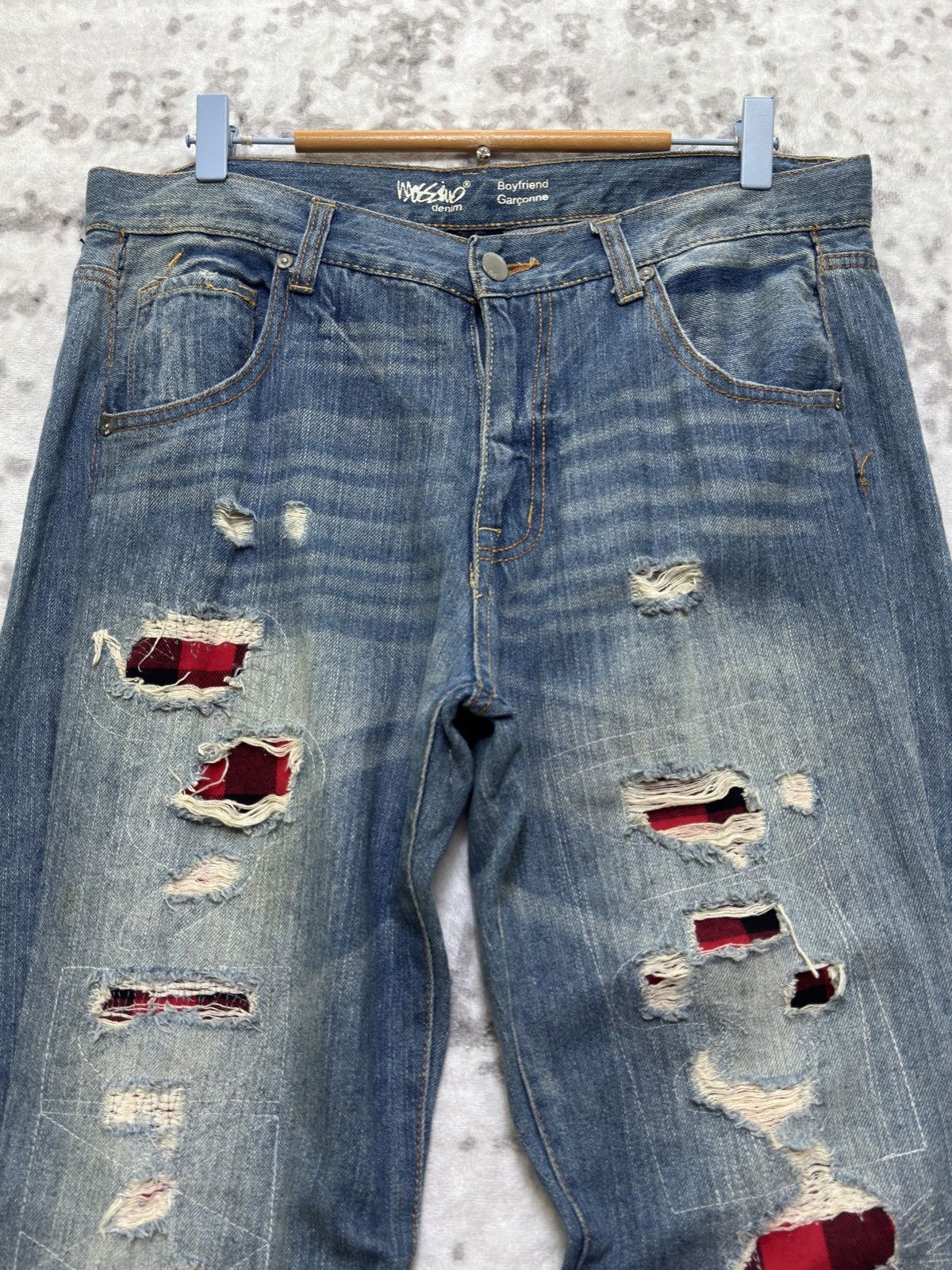 Hysteric Glamour Distressed Plaid Tartans Massino Skinny Fit Denim Jeans Size US 33 - 3 Thumbnail