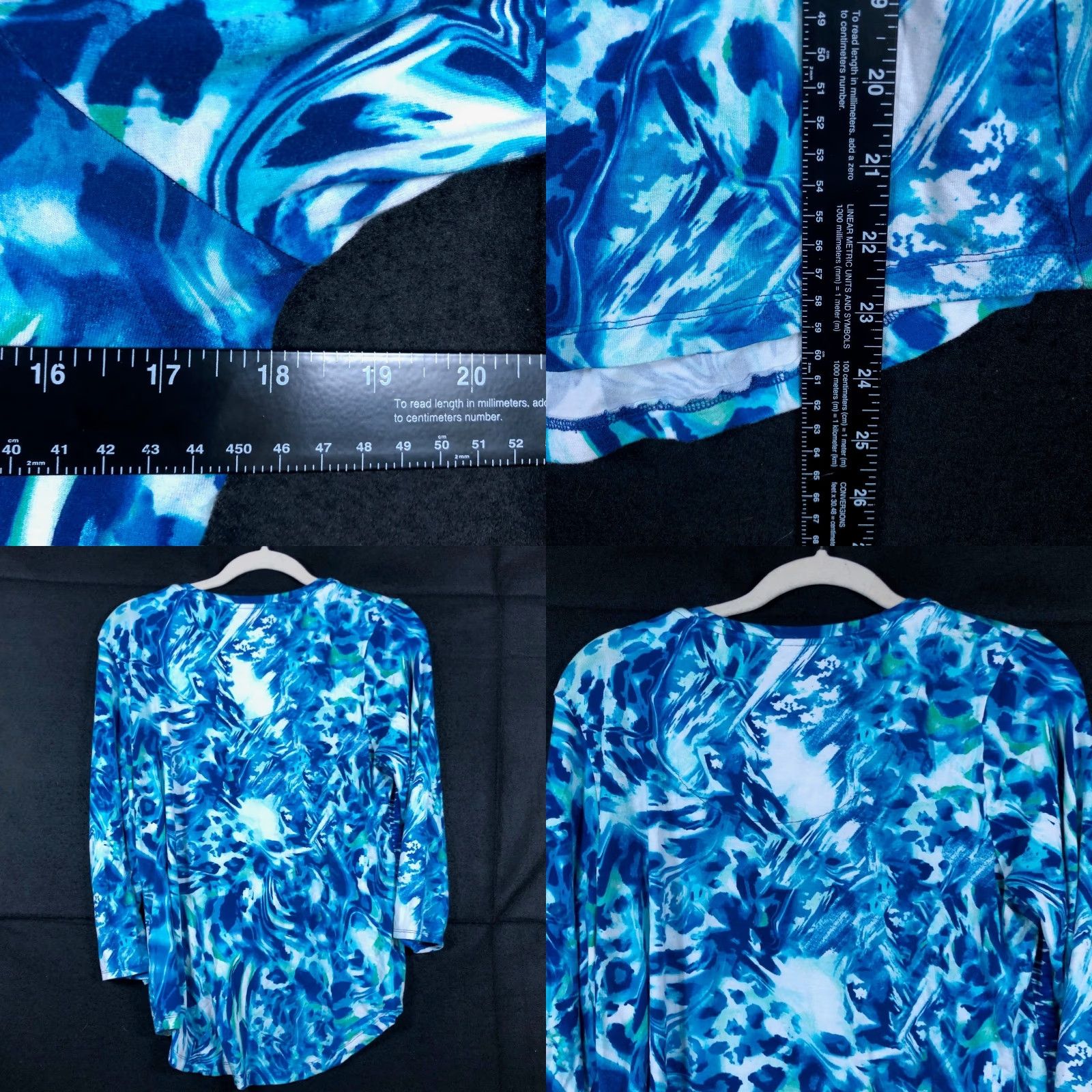 Vintage Chicos Womens Blouse Blue White Abstract 3/4 Sleeve Scoop Neck Stretch 1 (M) Size M / US 6-8 / IT 42-44 - 8 Thumbnail
