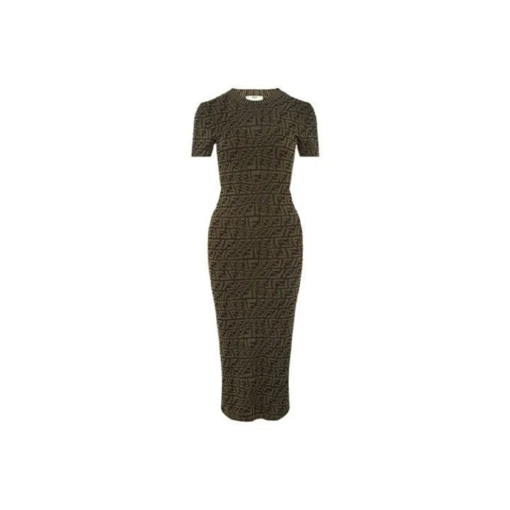 Fendi Fendi Green Logo Print Midi Dress -2508 Size 22" - 1 Thumbnail