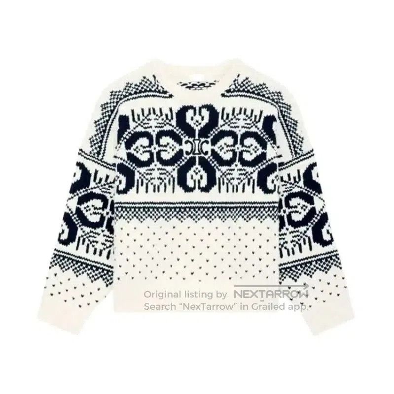 Chanel Chanel White Sweater with Navy Patterns . Size M / US 6-8 / IT 42-44 - 1 Thumbnail