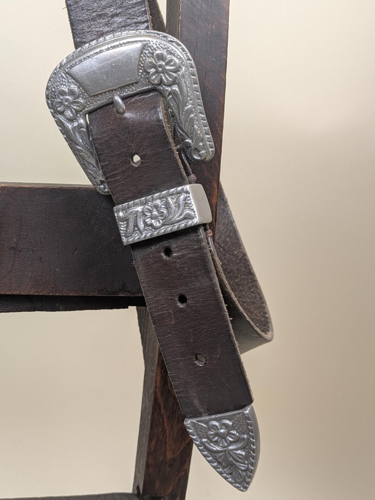 Jean Charles De Castelbajac heavy silver metal brown leather western belt Size ONE SIZE - 2 Thumbnail