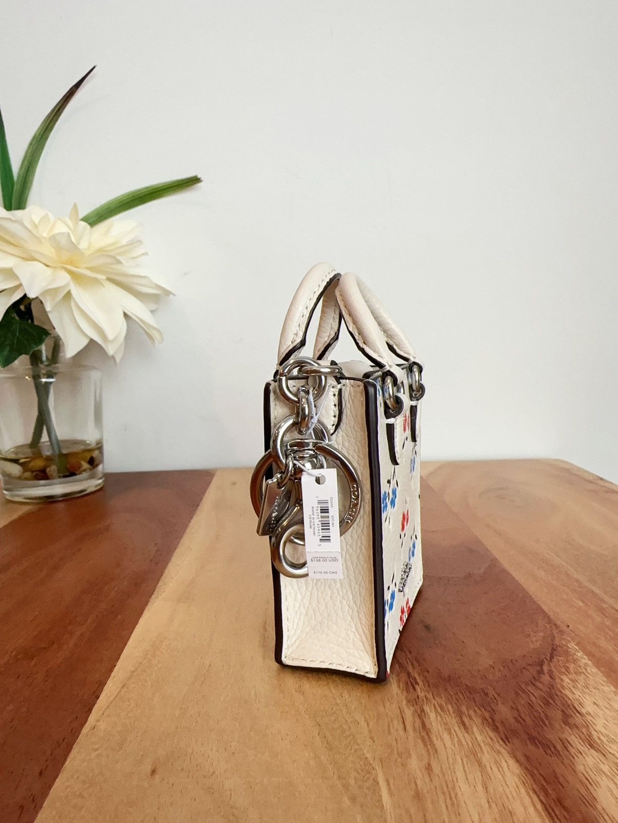 Coach NWT Coach North/South Mini Tote Bag Charm With Floral Print Size ONE SIZE - 2 Thumbnail