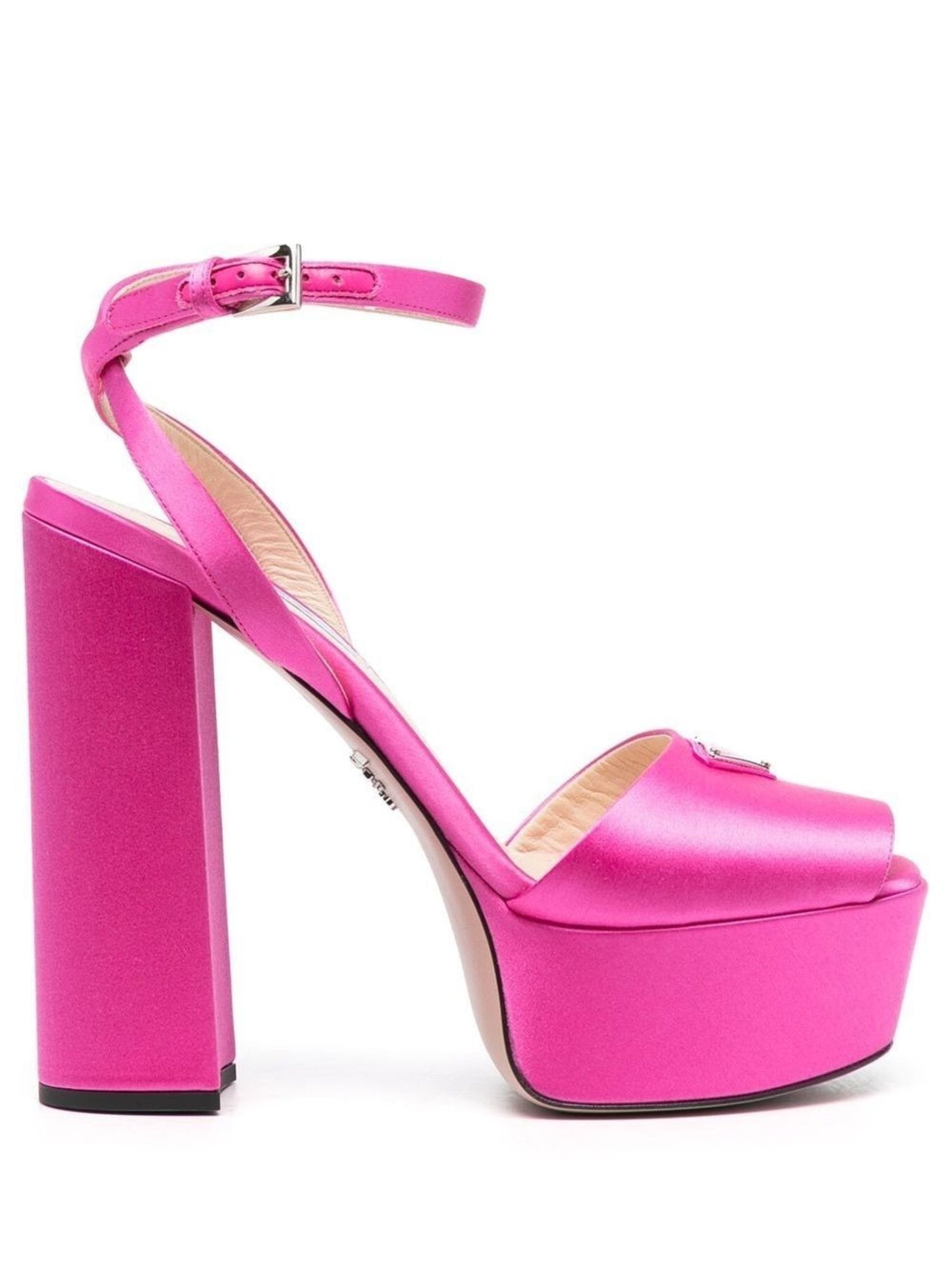 Prada o1w1db11124 Logo-Plaque Satin Platform Sandals in Pink Size US 7 / IT 37 - 1 Thumbnail