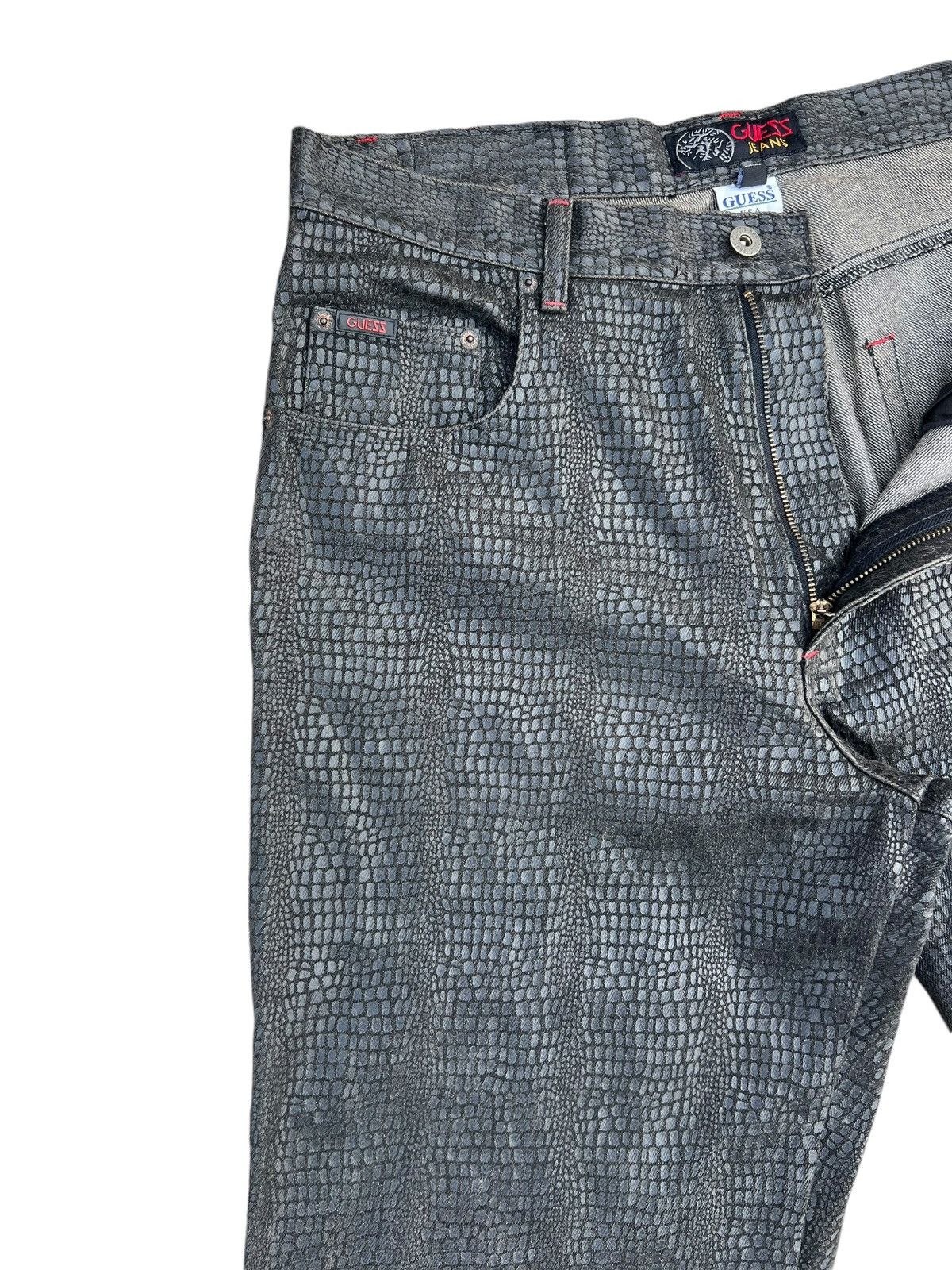 Guess Vintage 90s Guess Croc Skin Print Waxed Denim Jeans Size US 34 / EU 50 - 6 Thumbnail