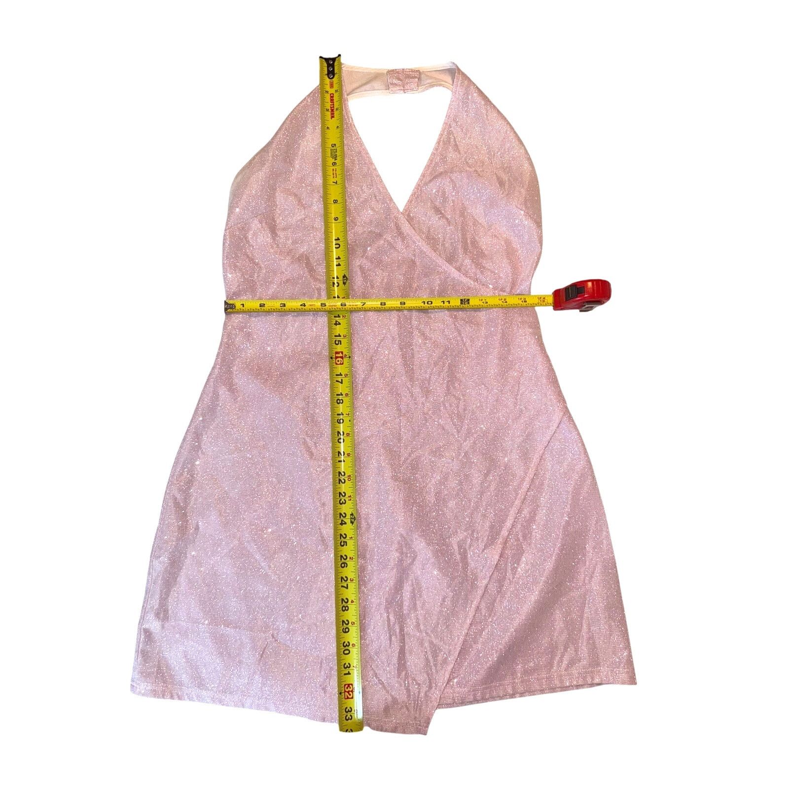 PRINCESS POLLY Princess Polly Halter Mini Dress Sparkly Baby Pink Size 12 Size XL / US 12-14 / IT 48-50 - 4 Thumbnail