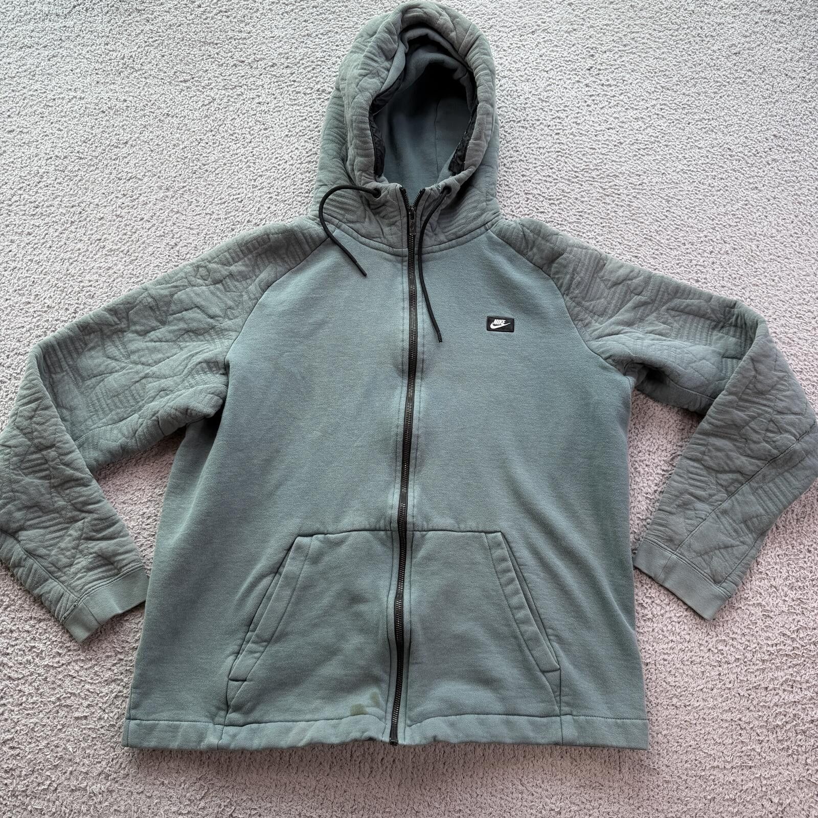 Nike Nike Full Zip Hoodie Jacket Quilted Sleeve Fleece Green XL Size US XL / EU 56 / 4 - 1 Thumbnail