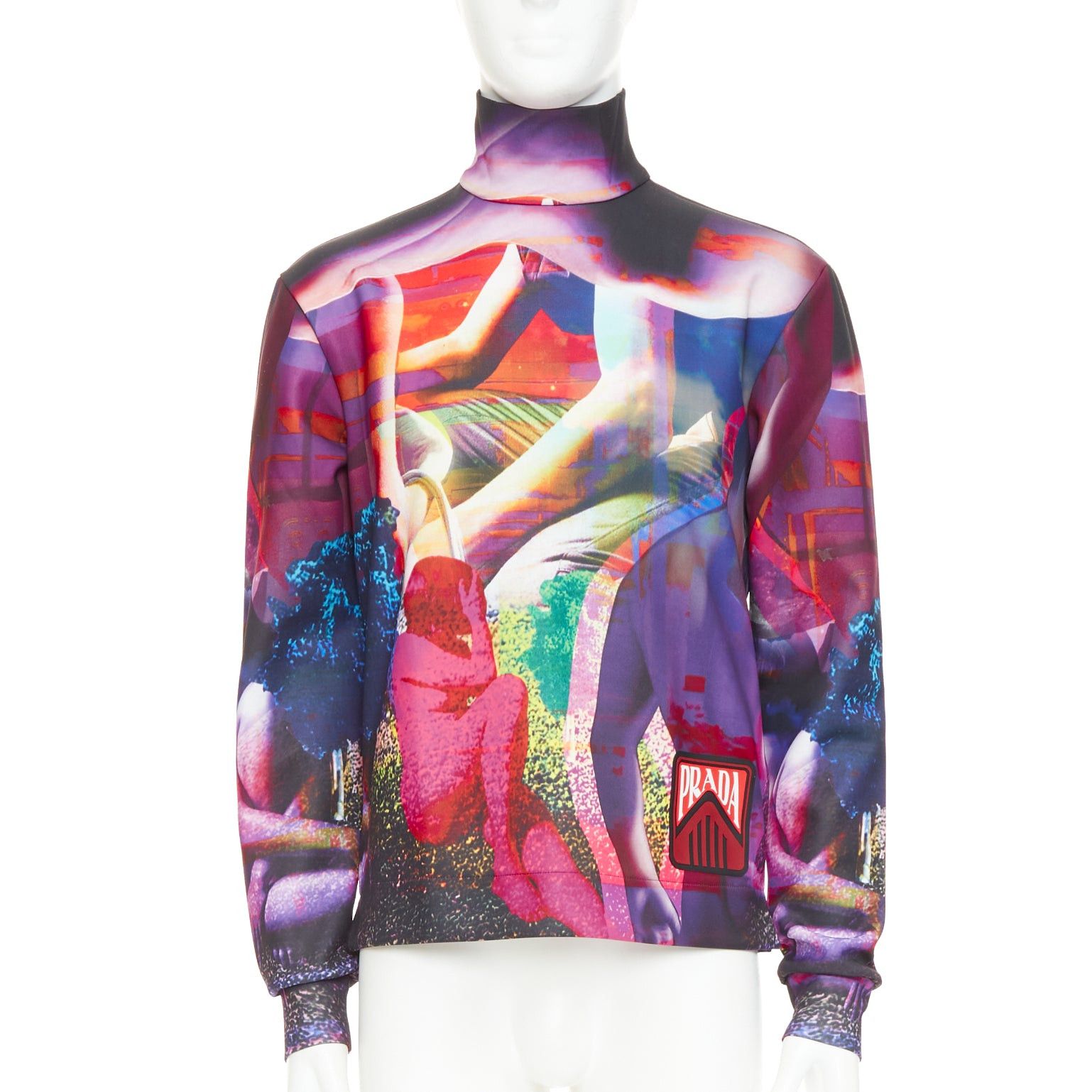 PRADA 2019 Runway purple psychedelic graphic print neoprene mock neck top M