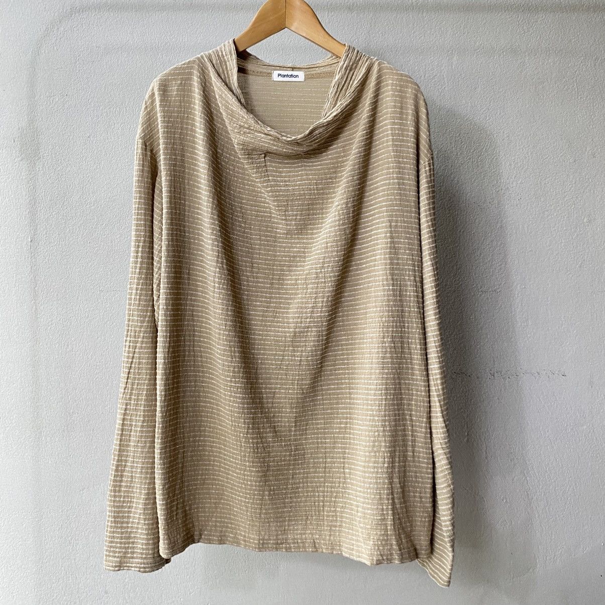 Issey Miyake Plantation Beige Striped Cowl Neck Long Sleeve Top Size M / US 6-8 / IT 42-44 - 1 Thumbnail