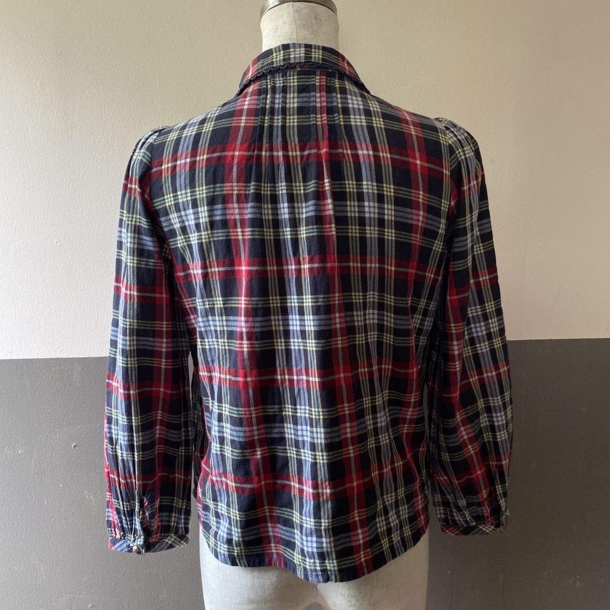 Japanese Brand Mezzo Piano Red Navy Check Long Sleeve Blouse Size S / US 4 / IT 40 - 2 Thumbnail