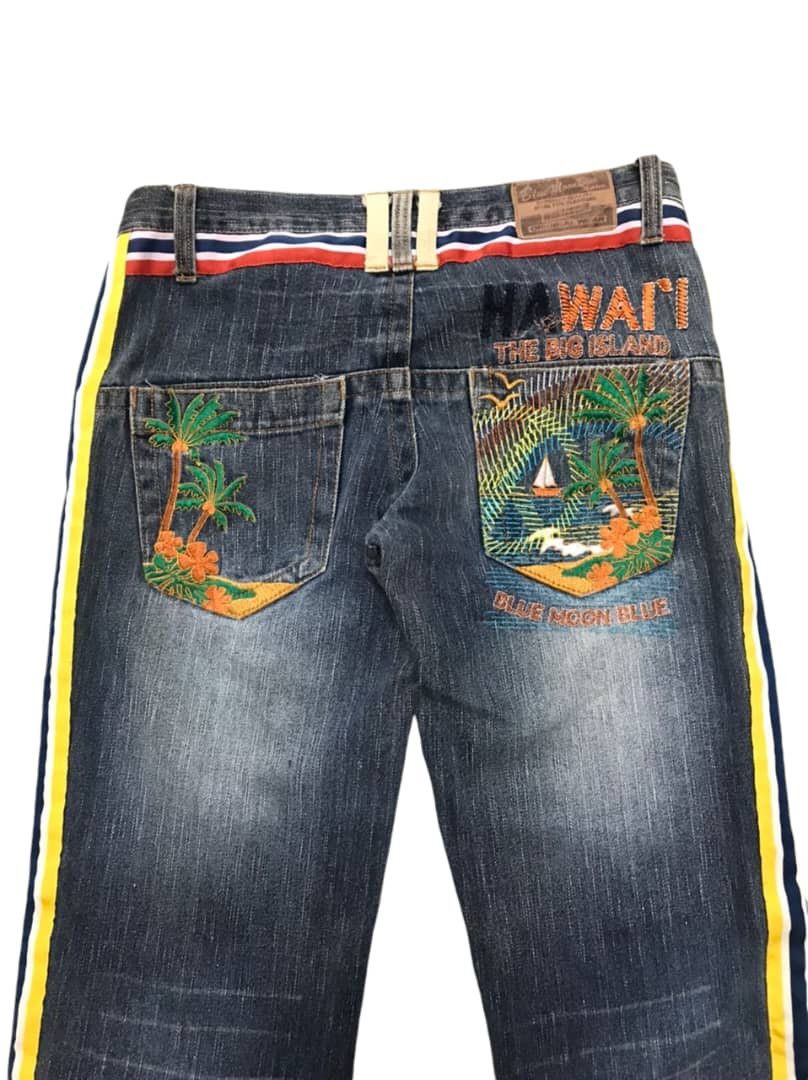 Hysteric Glamour Vintage Blue Moon Blue Striped Hawaii Embroidery Jeans Size US 33 - 10 Thumbnail