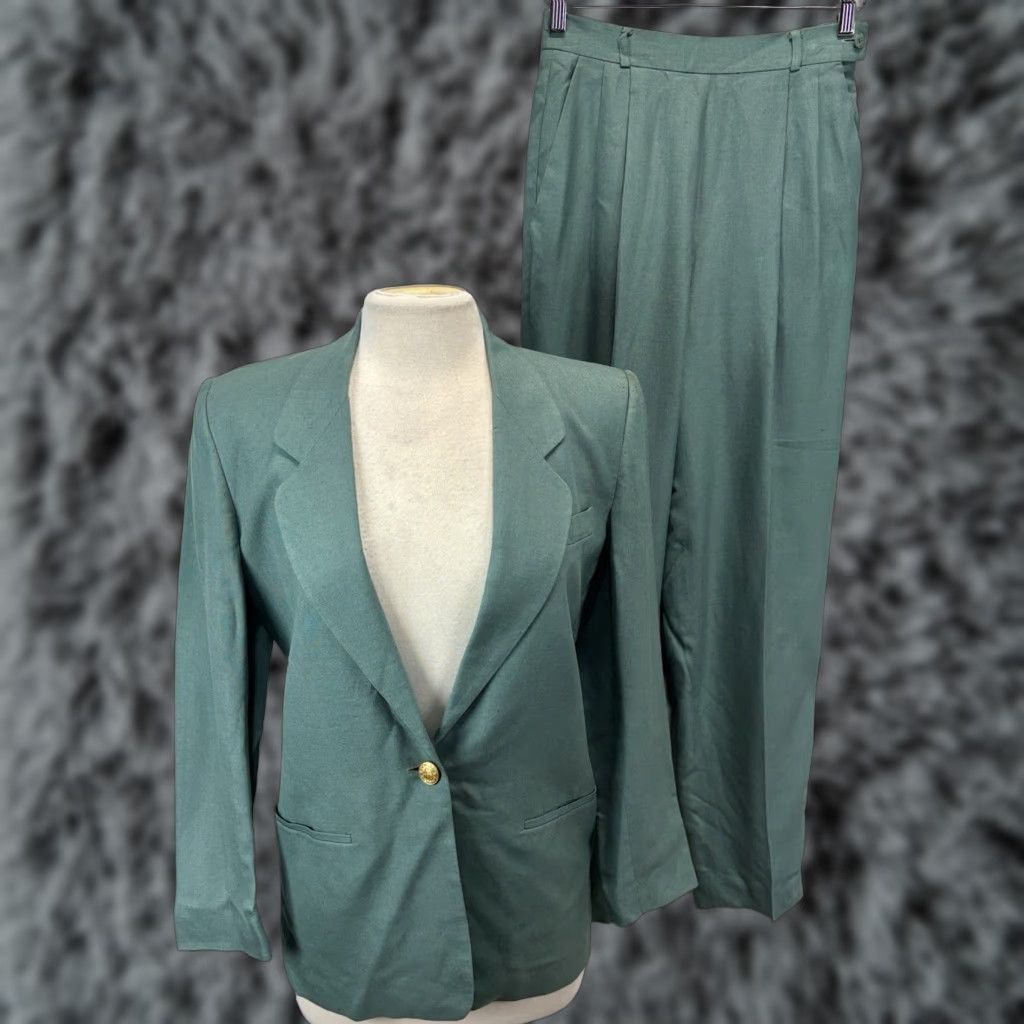 Talbots VINTAGE Talbots 2-Piece Pant Suit Women Green Linen Blend Jacket & Pants 4 Adult 80s Mens Womens Size 27" / US 4 / IT 40 - 1 Thumbnail